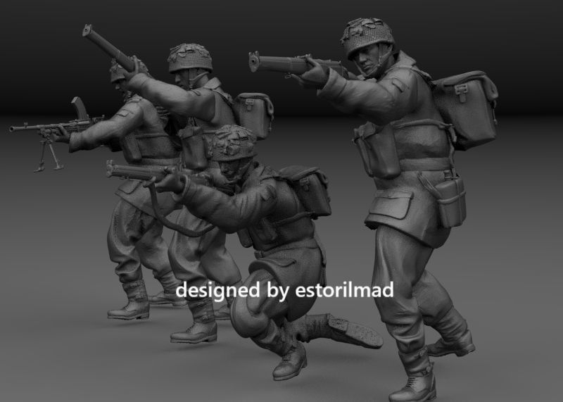WW2 PACK 4 BRITISH RED DEVIL PARATROOPER IN ACCION ARNHEM 3D print model_1