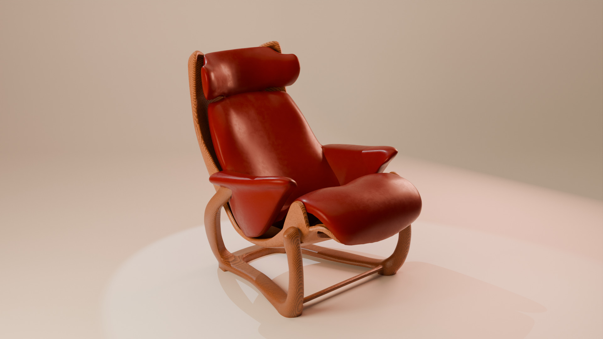 Scandinavian Rocking Lounge Chair Leather Wood Woodys 011 3D model