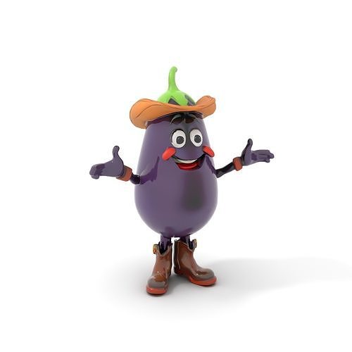 Cowboy Eggplant Character Rigged and Animated Low-poly 3D model