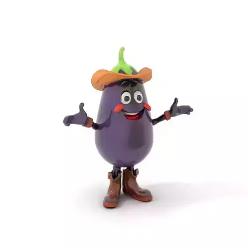 Cowboy Eggplant Character Rigged and Animated Low-poly 3D model