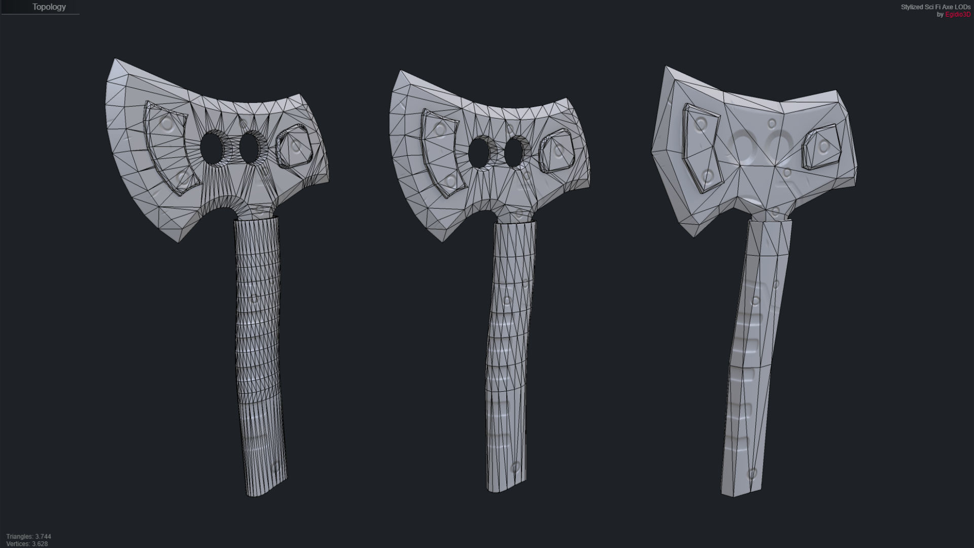 Stylized Sci Fi Axe Low-poly 3D model_19