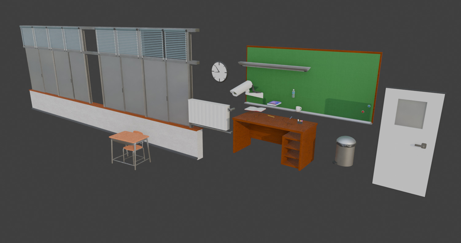 Low Polly Classroom scene Low-poly 3D model_2