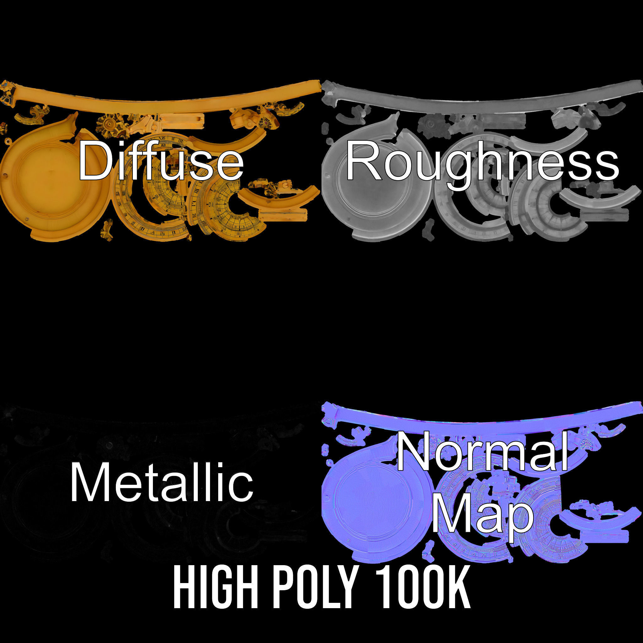 Antique Astrolabe Model Pack Low-poly 3D model_3