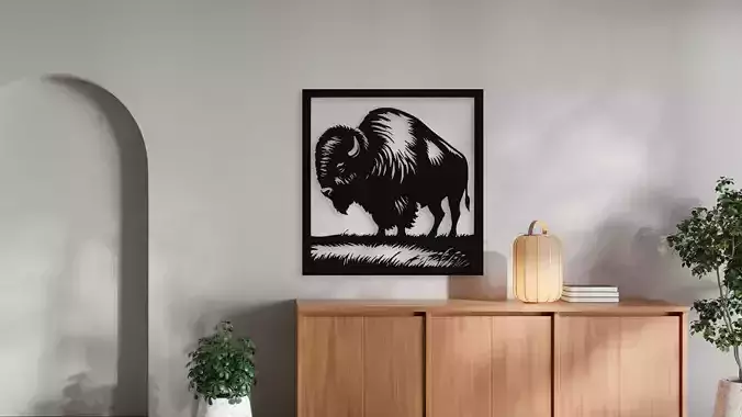 Majestic Bison Wall Decor - 3D Print Laser Cut Vector Art