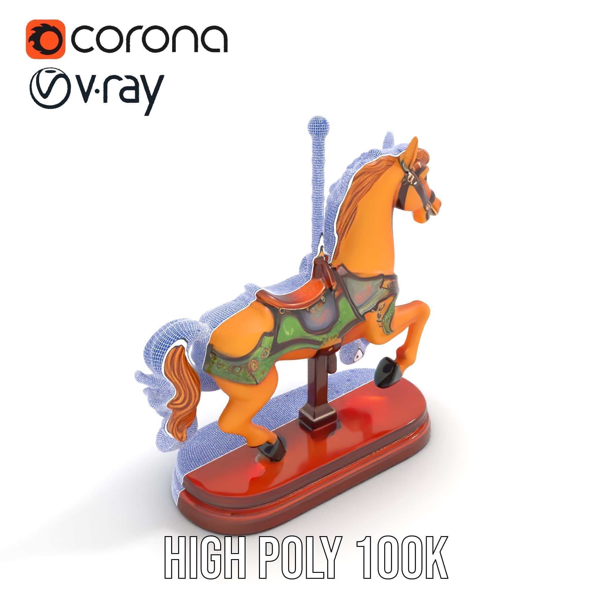 Classic Carousel Horse Model Pack with Ornate Detailing Low-poly 3D model_22