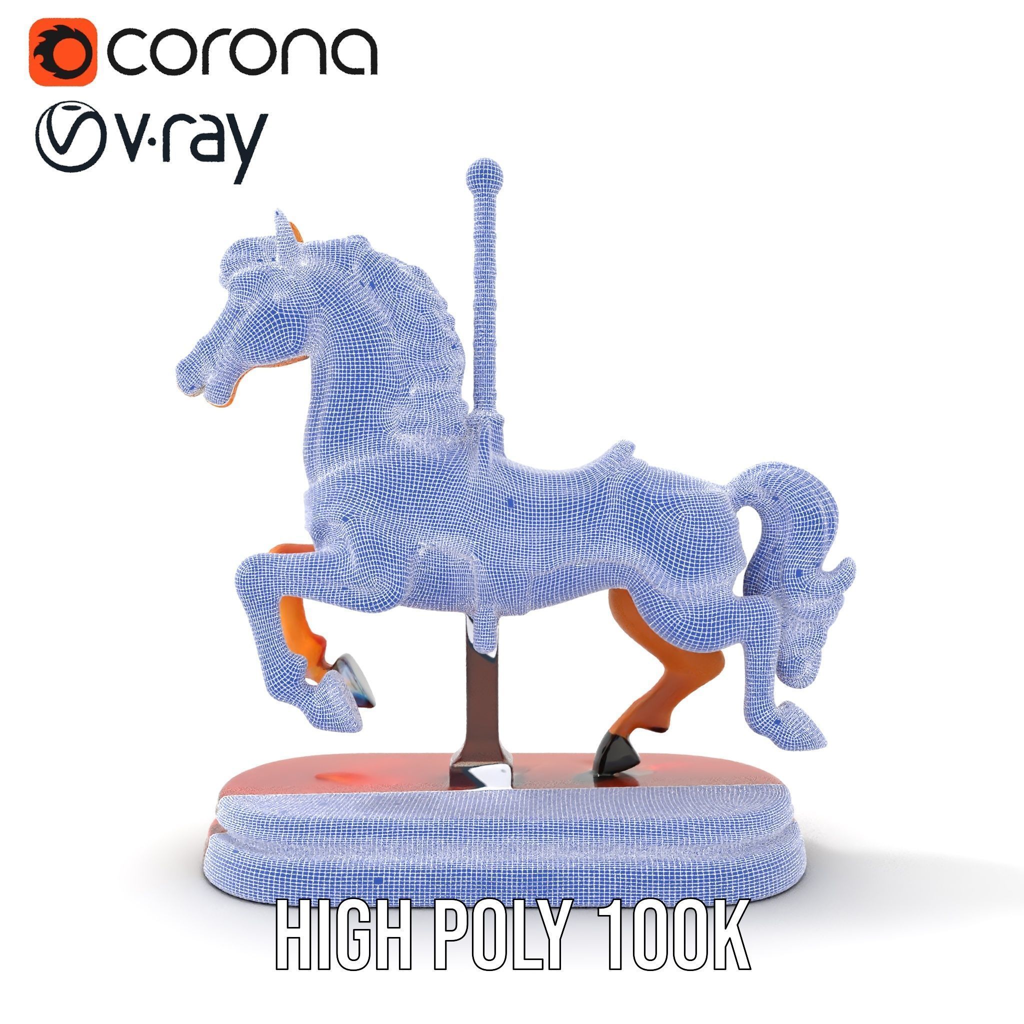 Classic Carousel Horse Model Pack with Ornate Detailing Low-poly 3D model_33