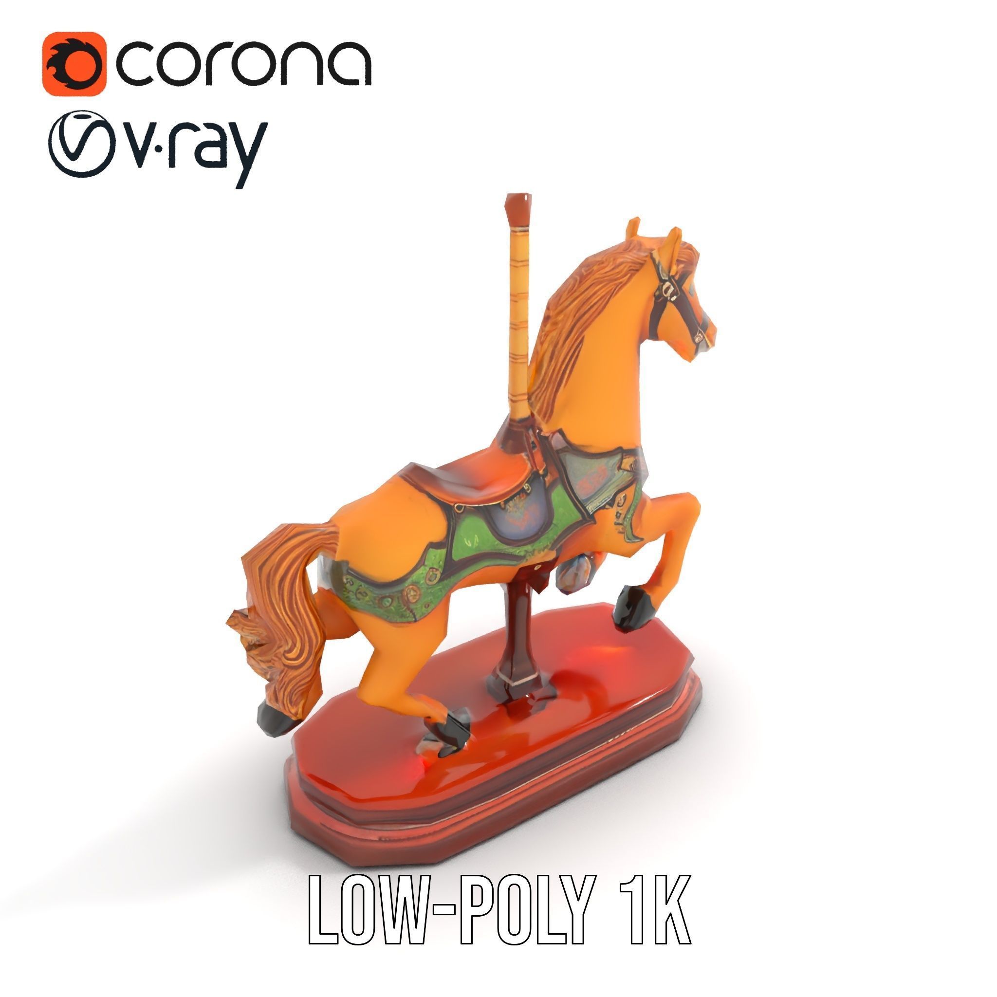 Classic Carousel Horse Model Pack with Ornate Detailing Low-poly 3D model_12