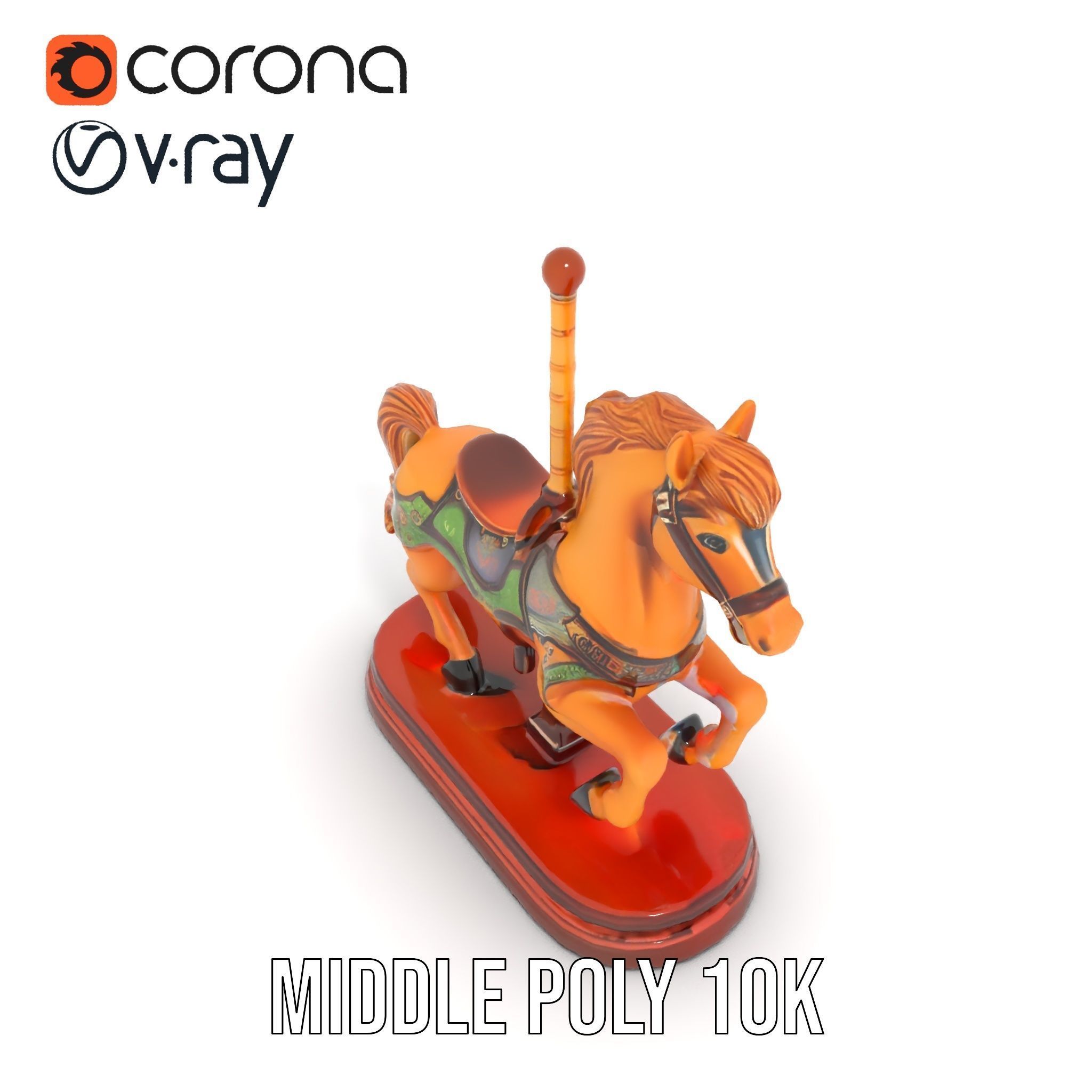 Classic Carousel Horse Model Pack with Ornate Detailing Low-poly 3D model_5