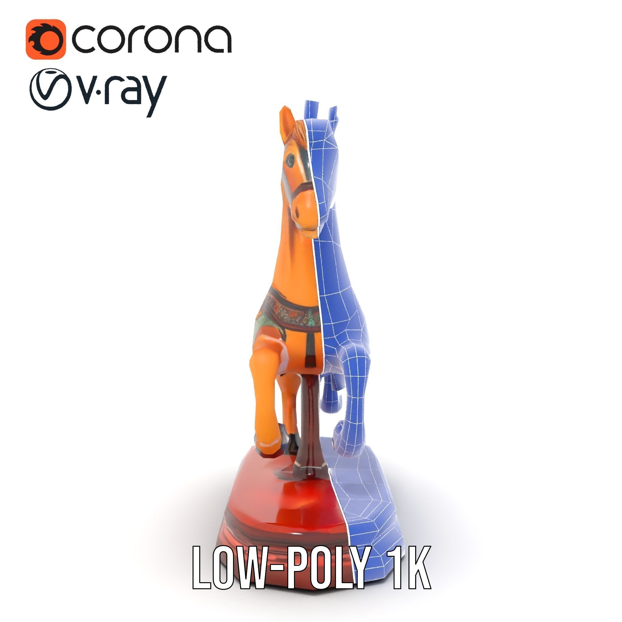 Classic Carousel Horse Model Pack with Ornate Detailing Low-poly 3D model_24