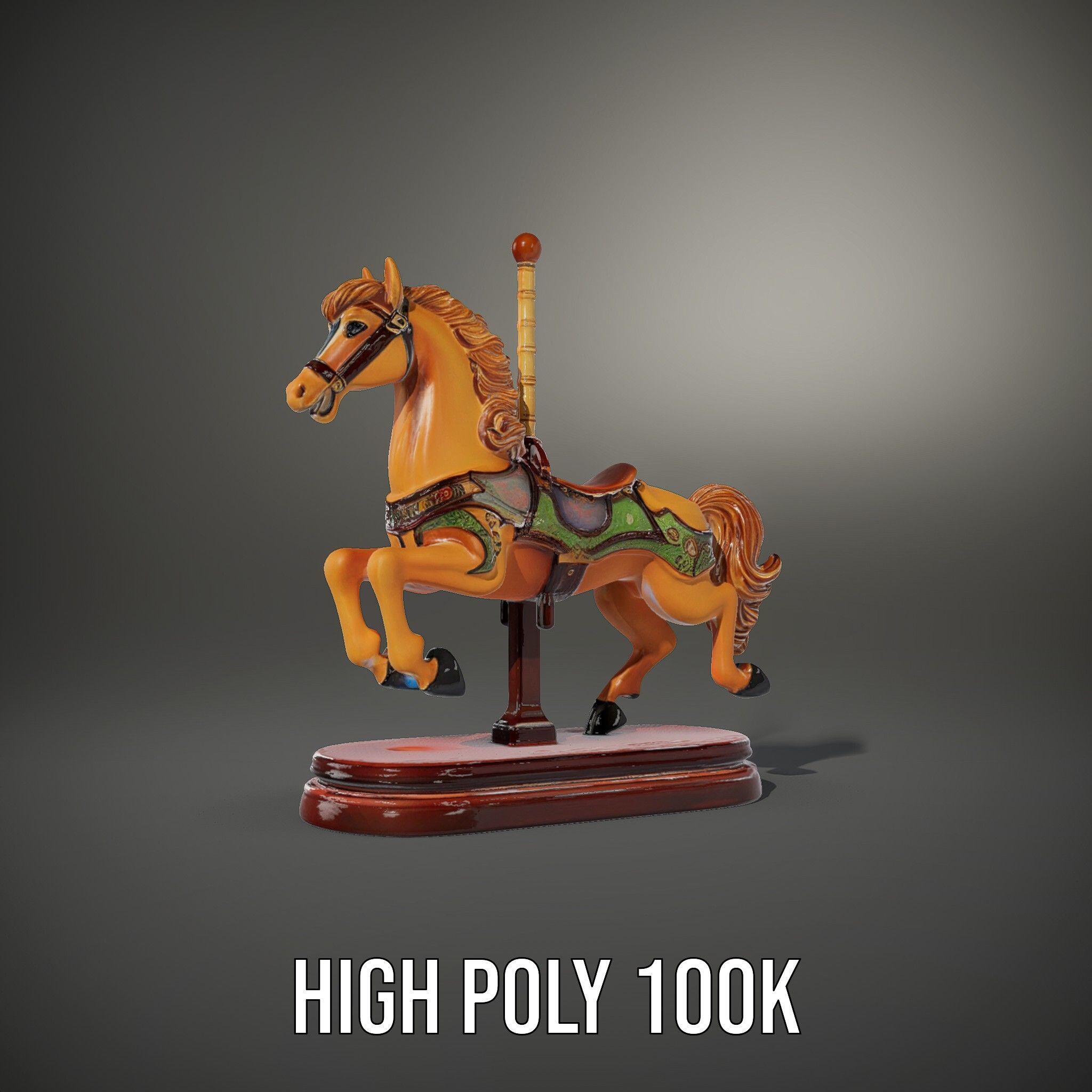 Classic Carousel Horse Model Pack with Ornate Detailing Low-poly 3D model_8