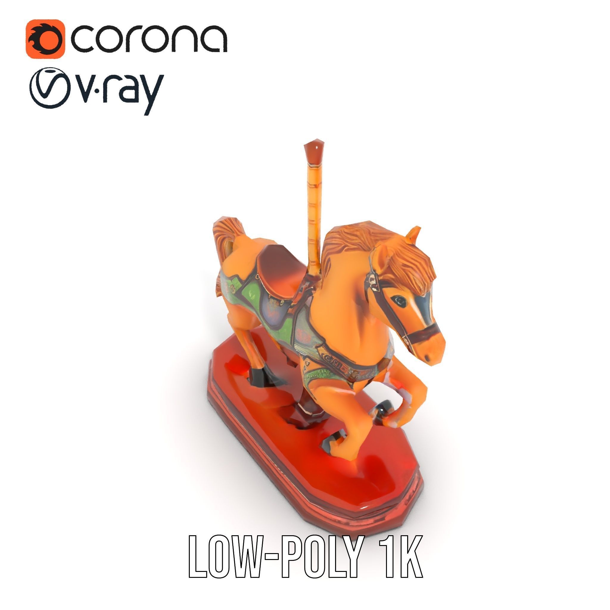 Classic Carousel Horse Model Pack with Ornate Detailing Low-poly 3D model_9