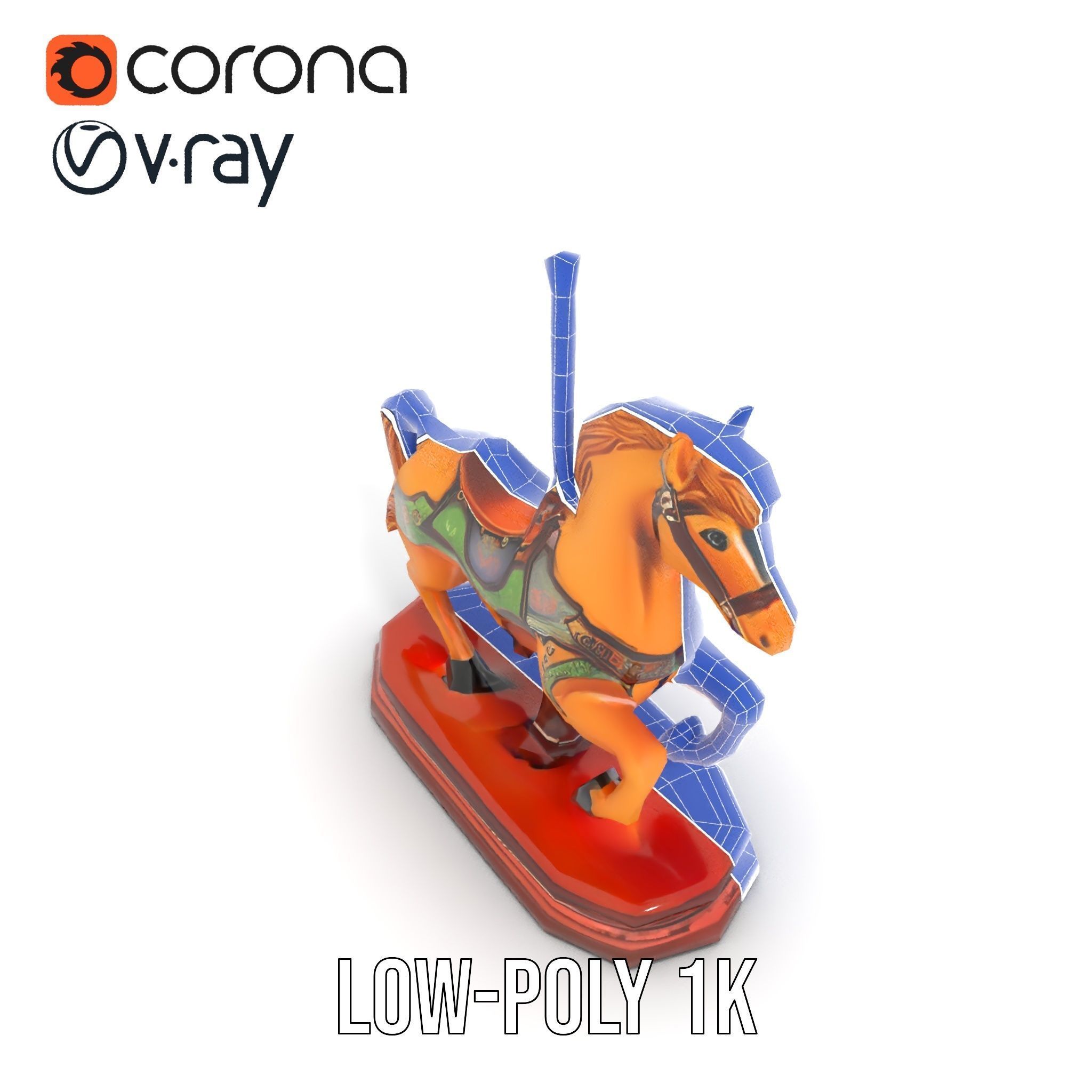 Classic Carousel Horse Model Pack with Ornate Detailing Low-poly 3D model_30