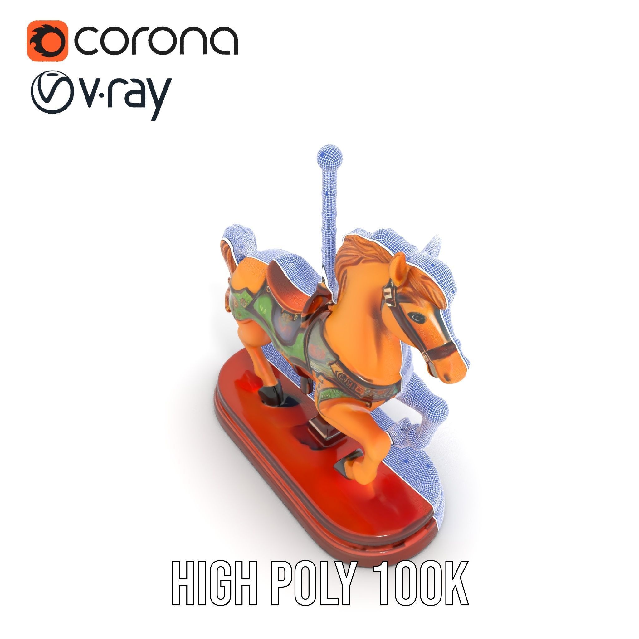 Classic Carousel Horse Model Pack with Ornate Detailing Low-poly 3D model_31