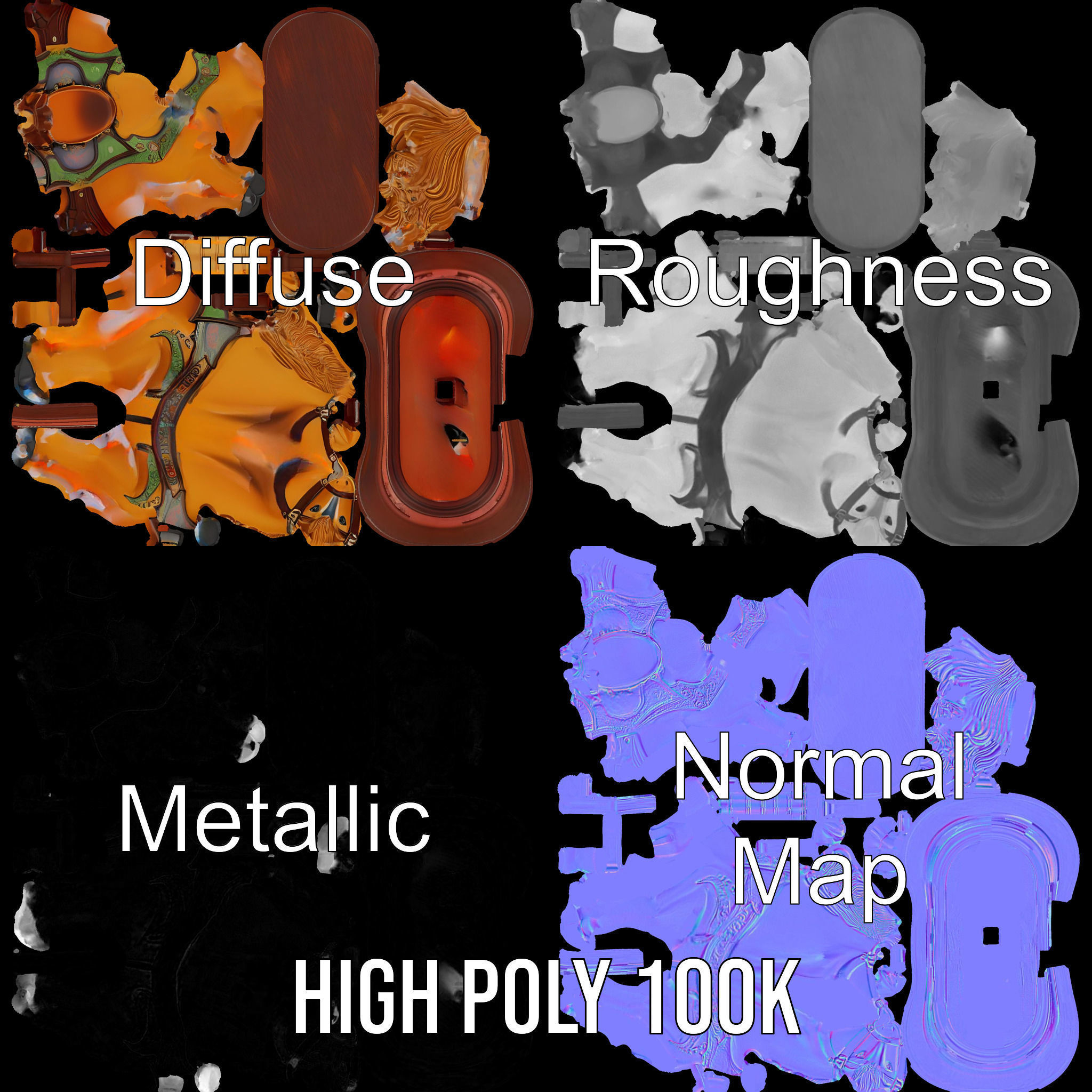 Classic Carousel Horse Model Pack with Ornate Detailing Low-poly 3D model_3