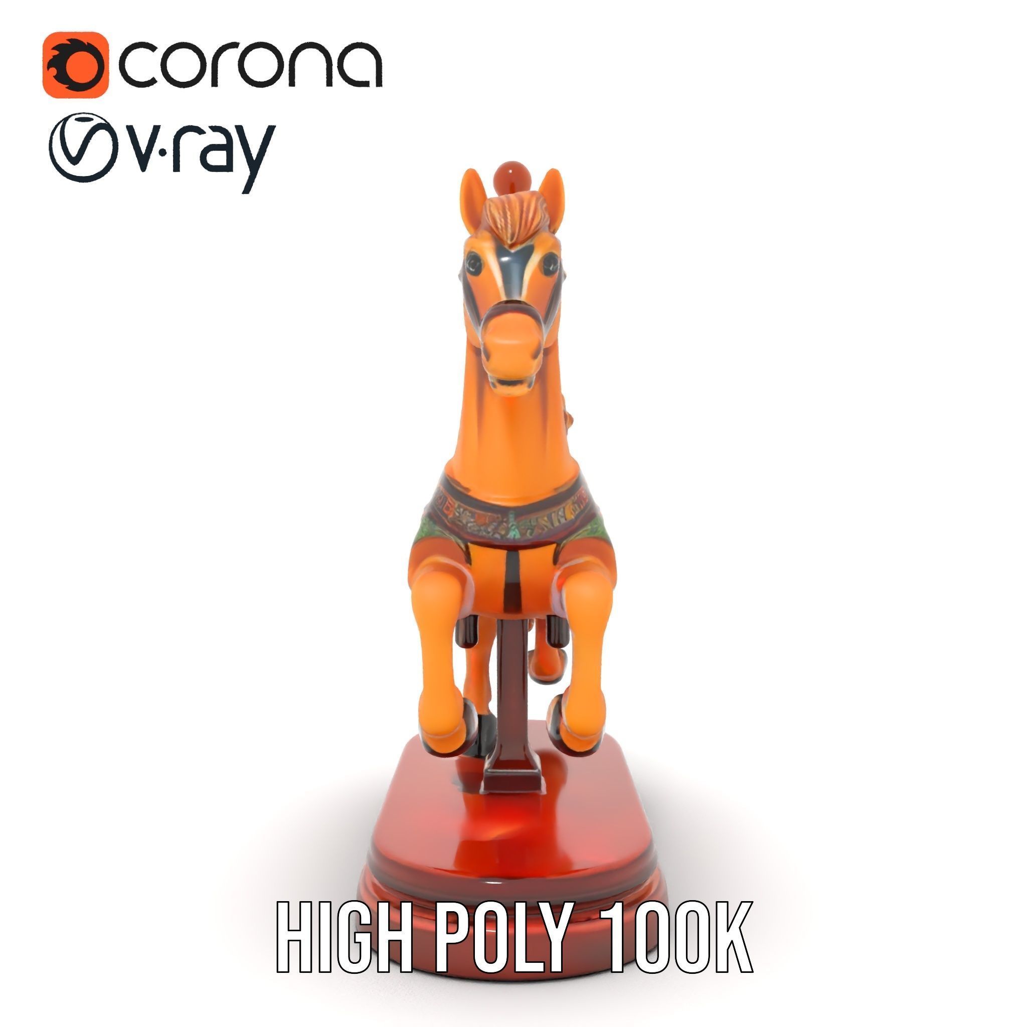 Classic Carousel Horse Model Pack with Ornate Detailing Low-poly 3D model_28