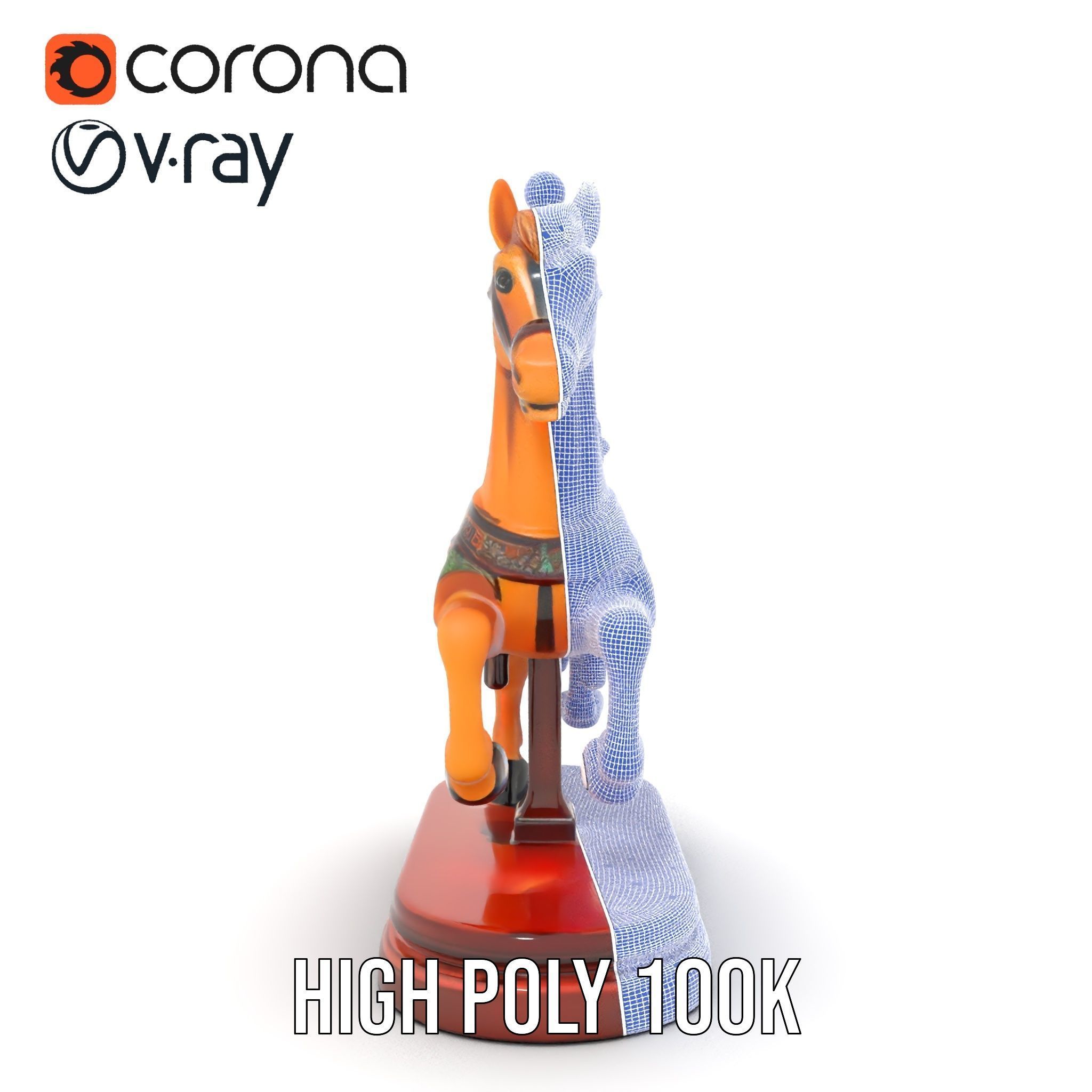Classic Carousel Horse Model Pack with Ornate Detailing Low-poly 3D model_34