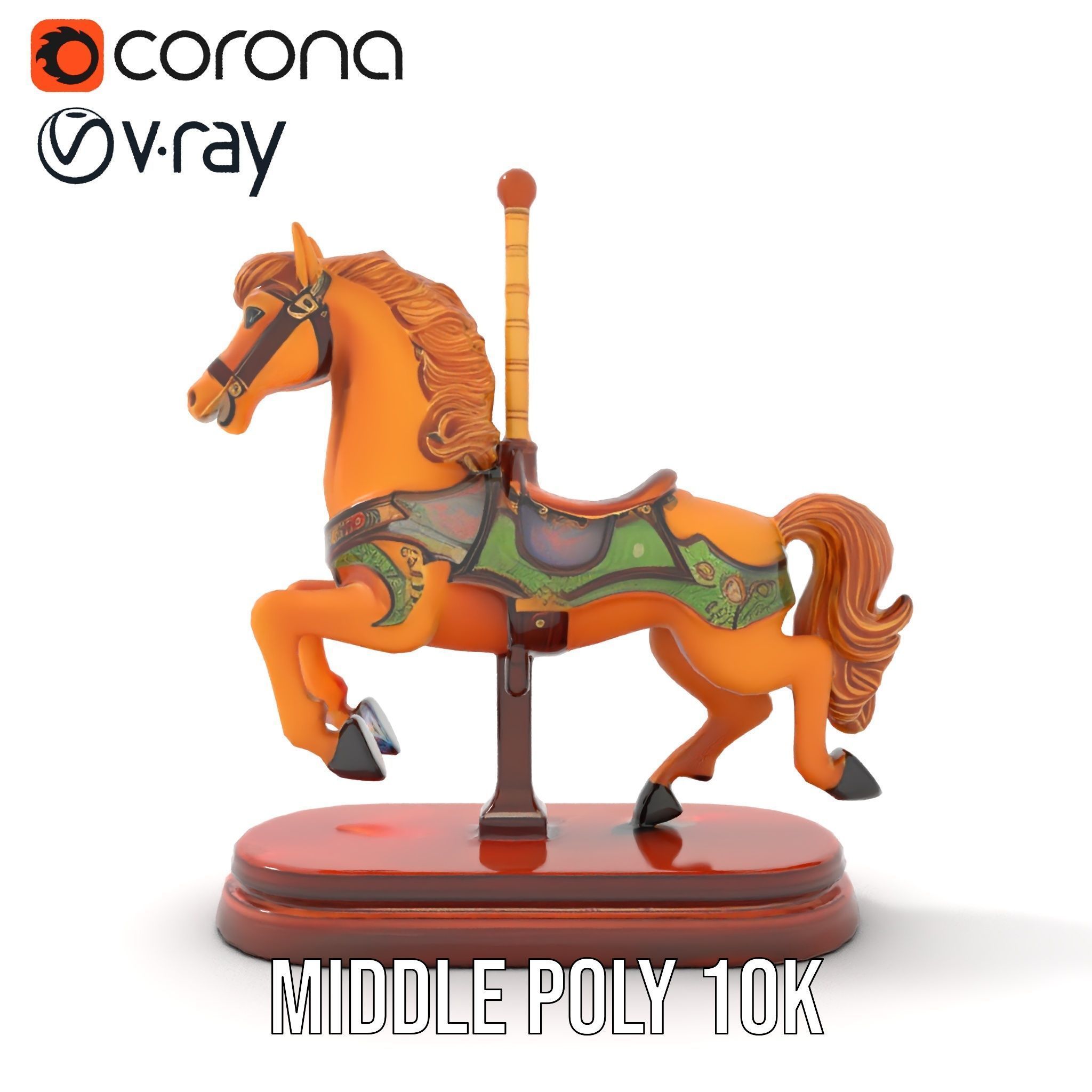 Classic Carousel Horse Model Pack with Ornate Detailing Low-poly 3D model_16