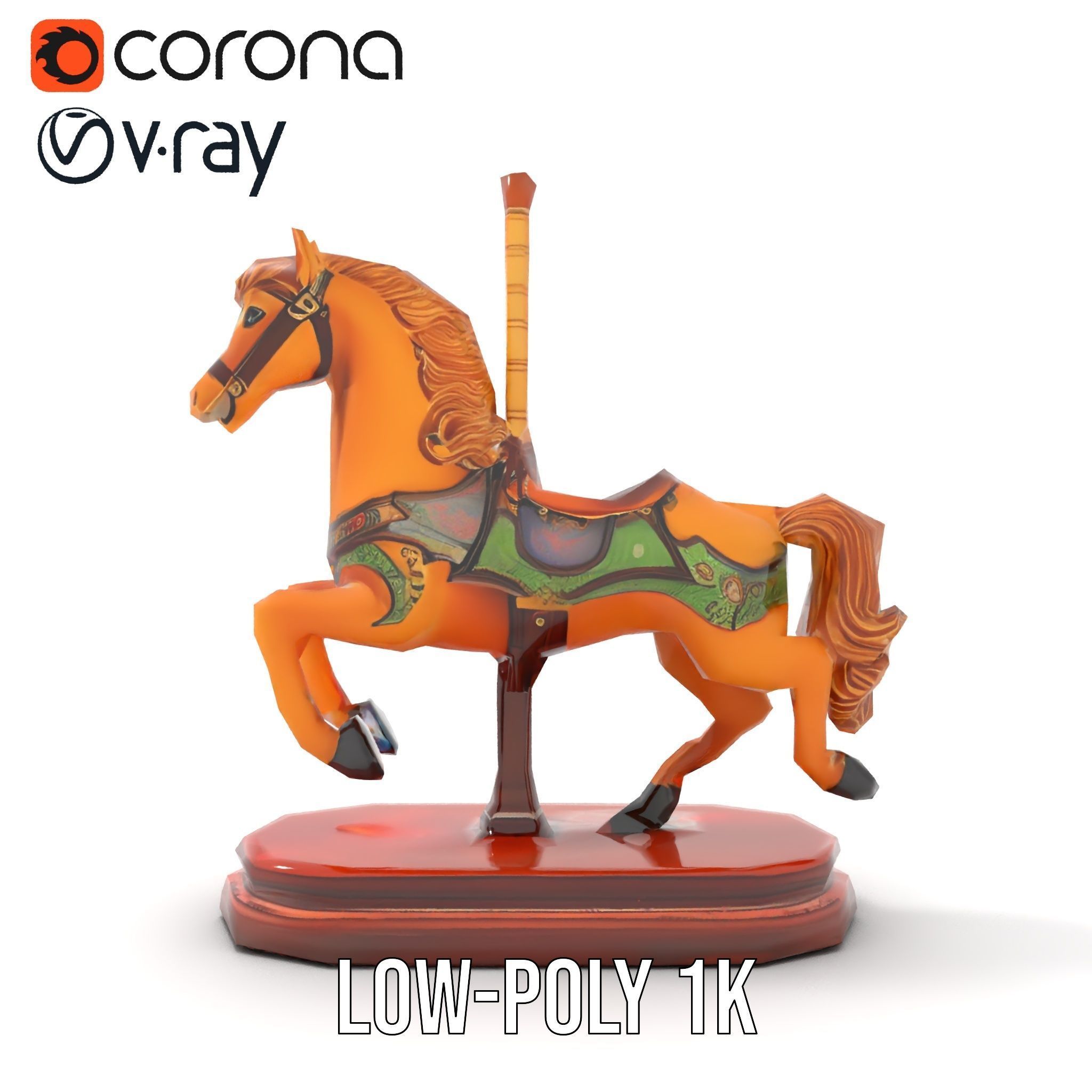 Classic Carousel Horse Model Pack with Ornate Detailing Low-poly 3D model_7