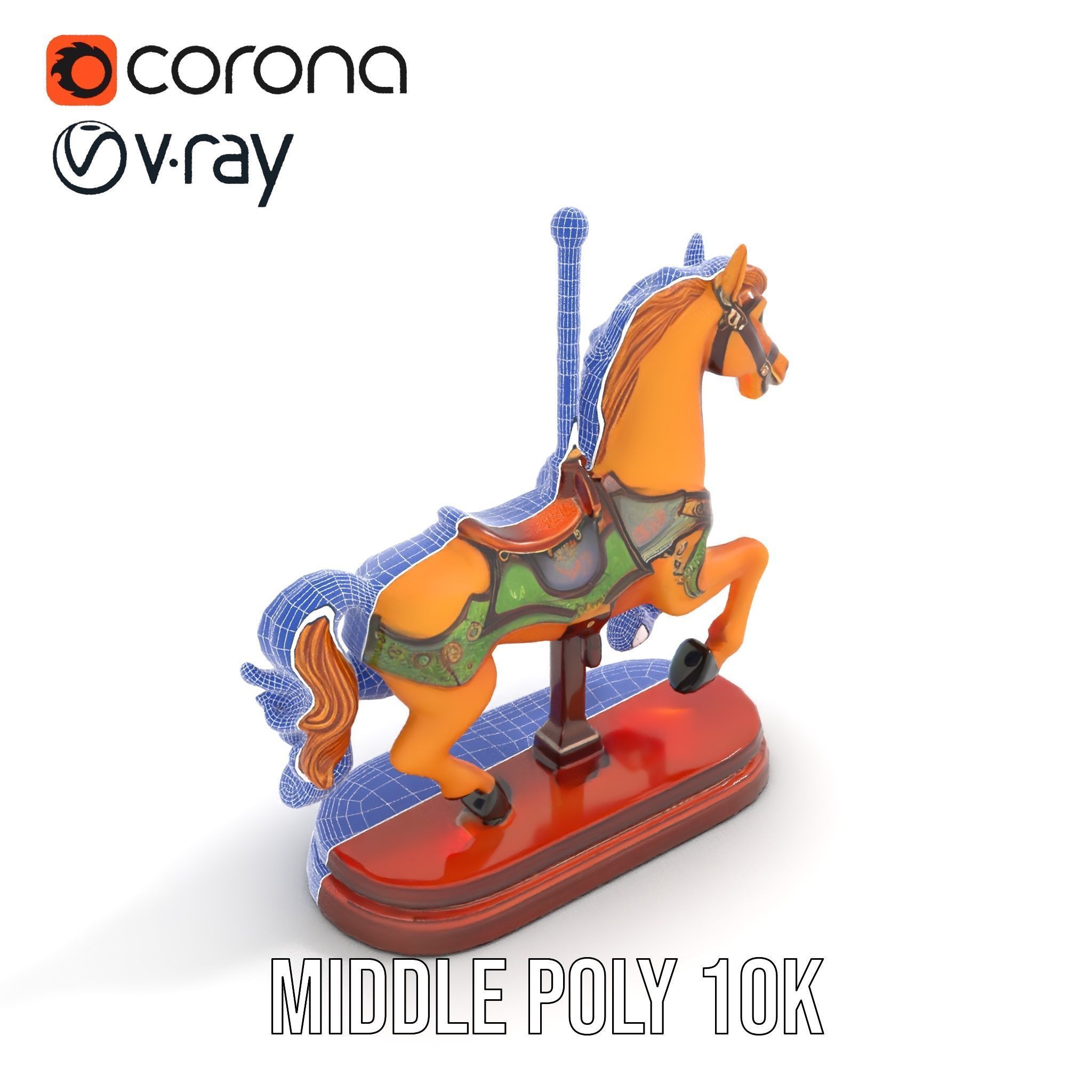 Classic Carousel Horse Model Pack with Ornate Detailing Low-poly 3D model_18