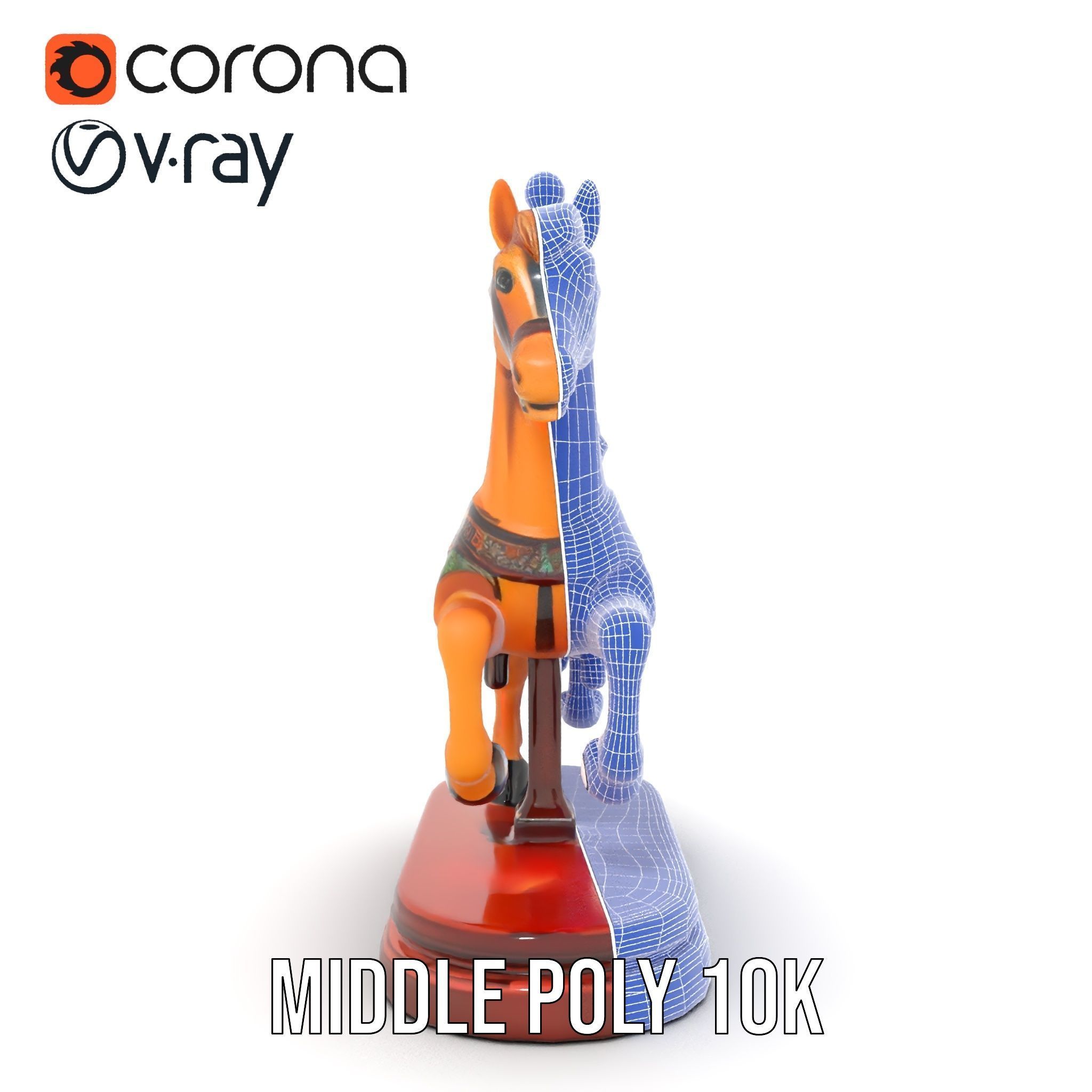 Classic Carousel Horse Model Pack with Ornate Detailing Low-poly 3D model_29