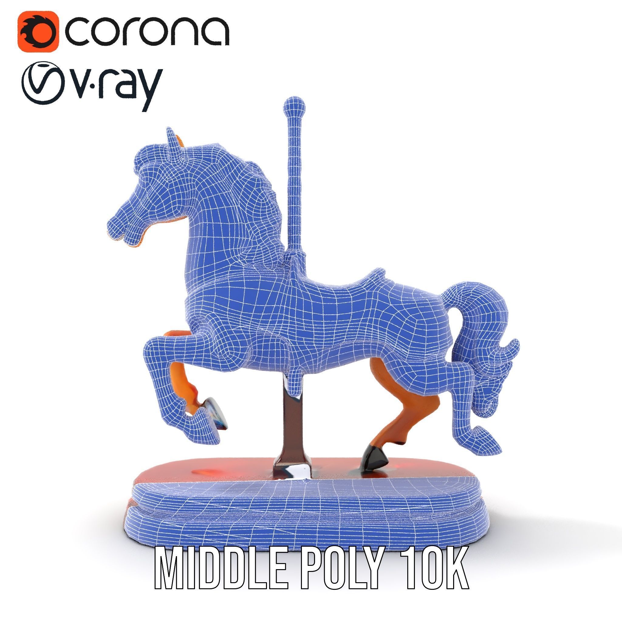 Classic Carousel Horse Model Pack with Ornate Detailing Low-poly 3D model_23