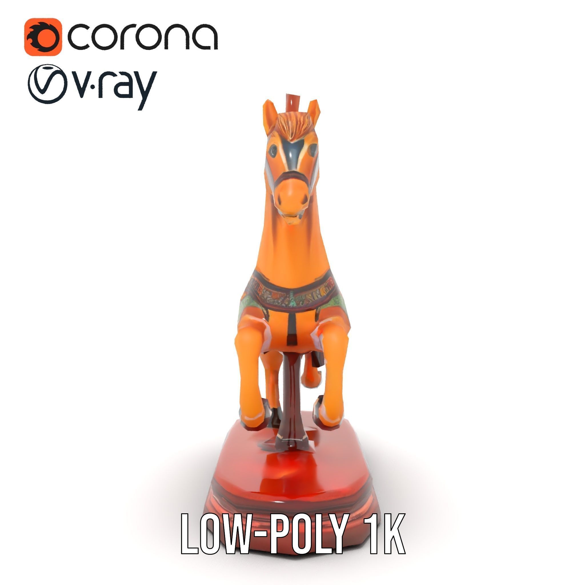 Classic Carousel Horse Model Pack with Ornate Detailing Low-poly 3D model_17