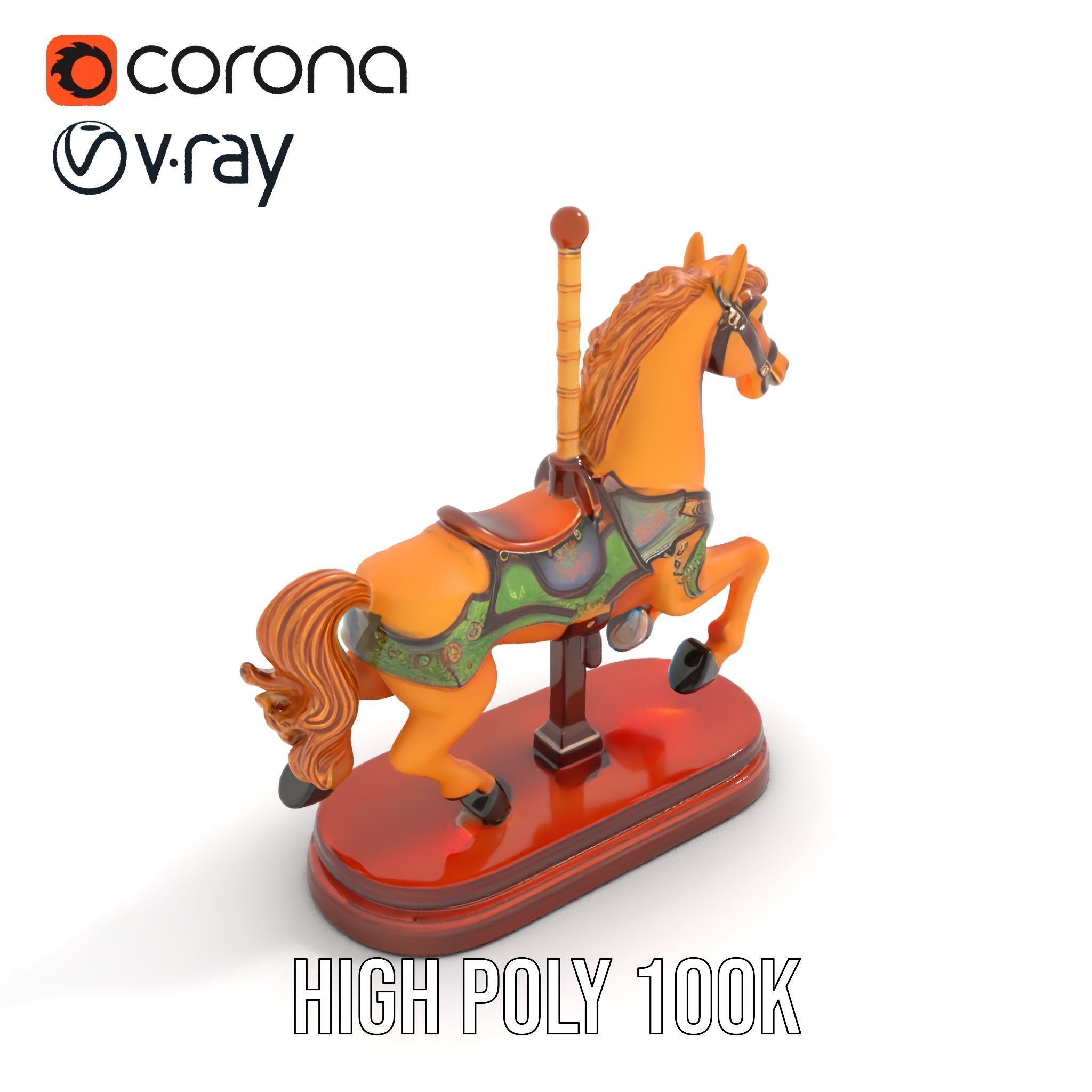 Classic Carousel Horse Model Pack with Ornate Detailing Low-poly 3D model_15