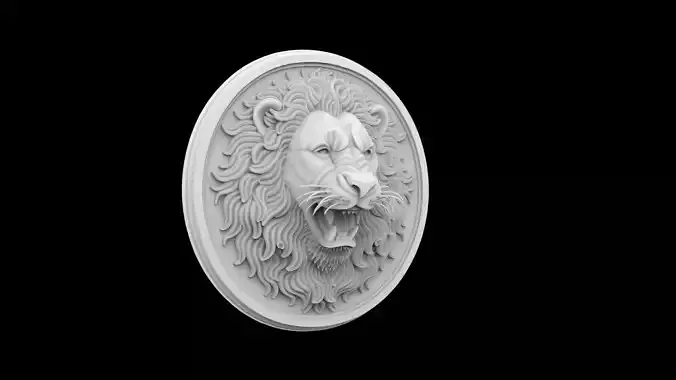 Lion Head Round Medallion 3D