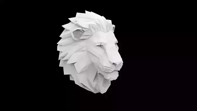 Low Poly Lion Head 3D Model