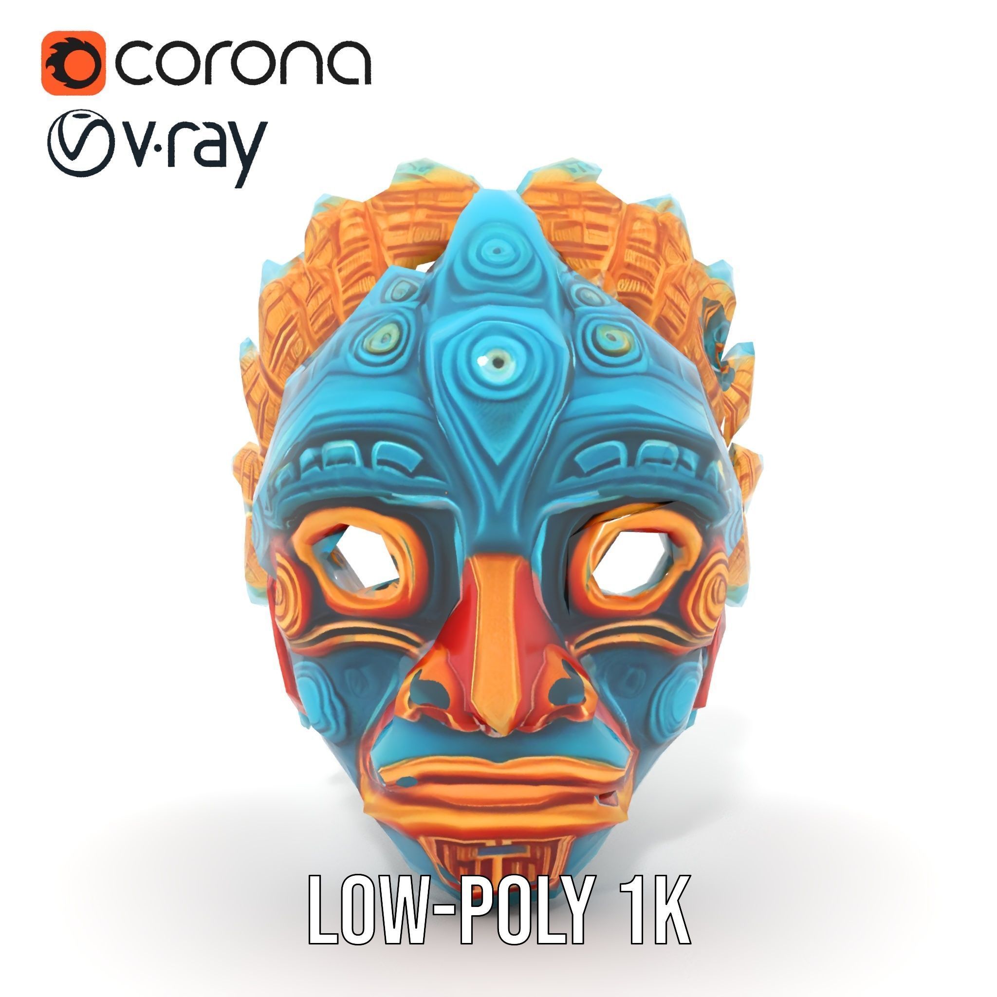 Aztec Warrior Mask D Model Pack Low-poly 3D model_14