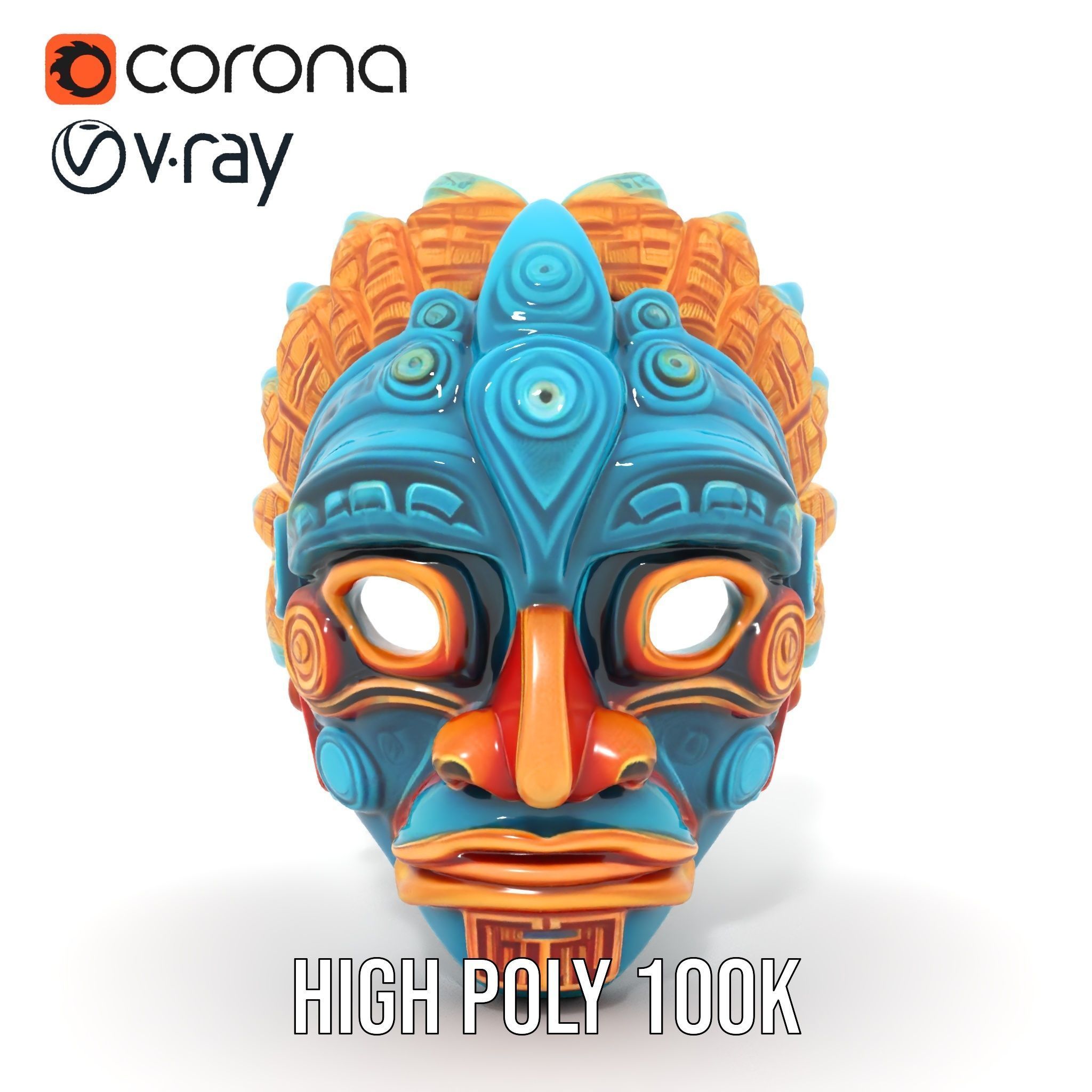 Aztec Warrior Mask D Model Pack Low-poly 3D model_20
