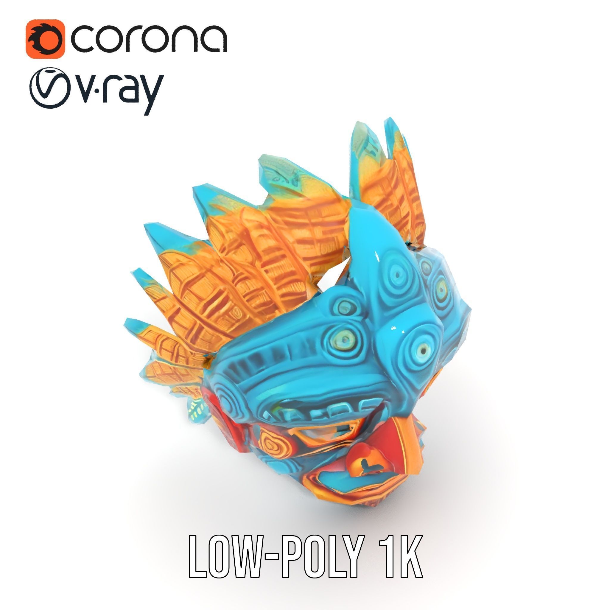 Aztec Warrior Mask D Model Pack Low-poly 3D model_7