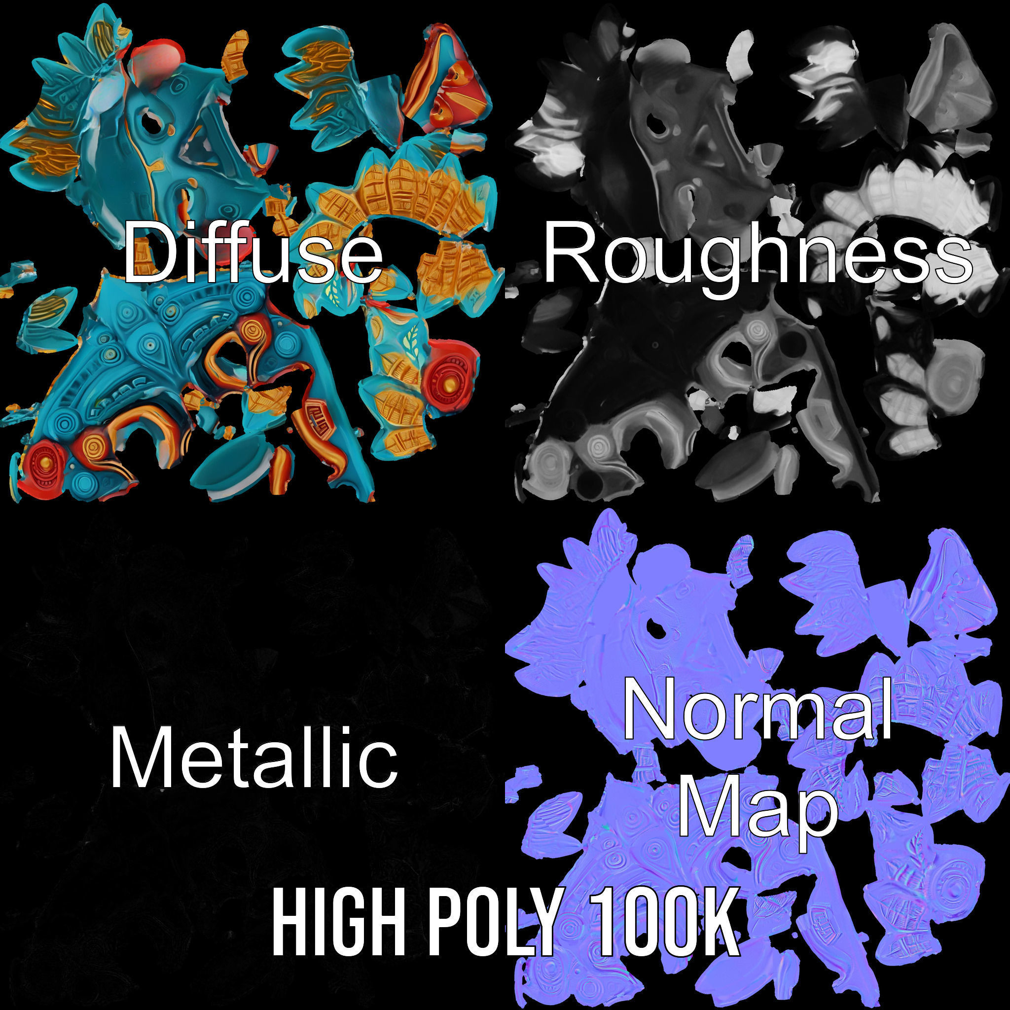 Aztec Warrior Mask D Model Pack Low-poly 3D model_3