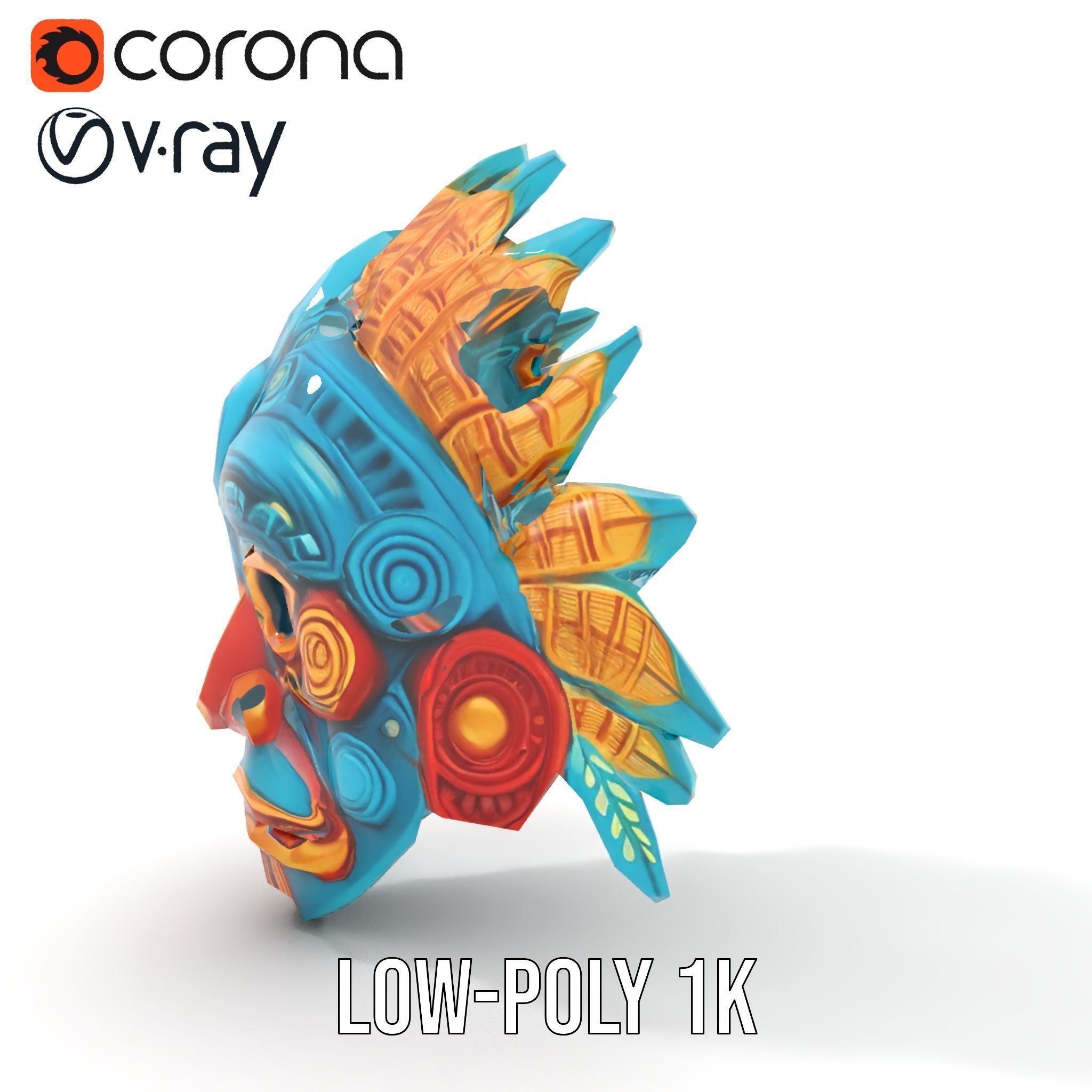 Aztec Warrior Mask D Model Pack Low-poly 3D model_12