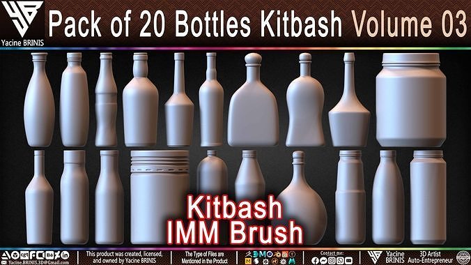Pack of 20 Bottles Kitbash Volume 03 Low-poly 3D model