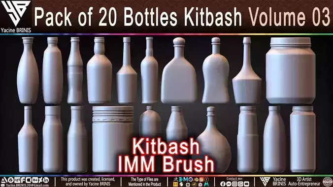 Pack of 20 Bottles Kitbash Volume 03 Low-poly 3D model