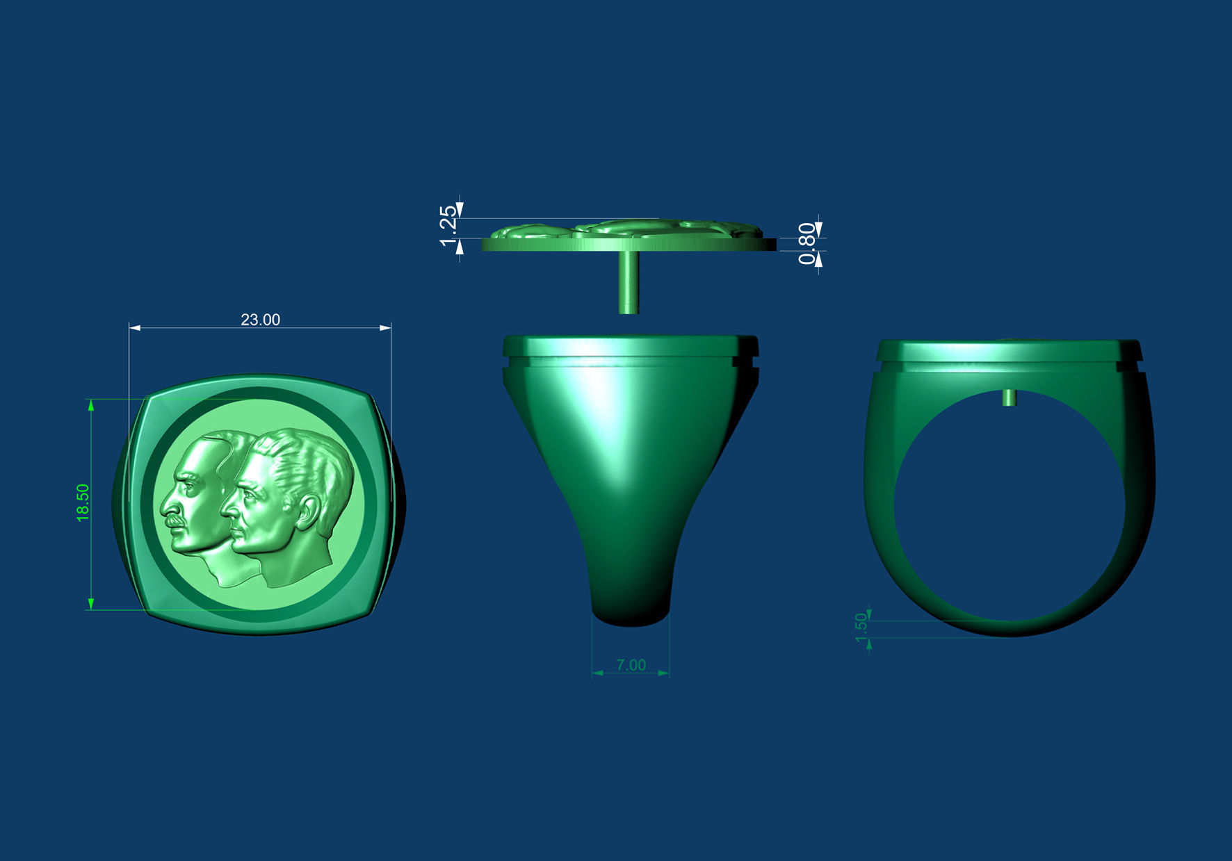 Reza and Mohammad Reza pahlavi Ring 3D Model 3D print model_9
