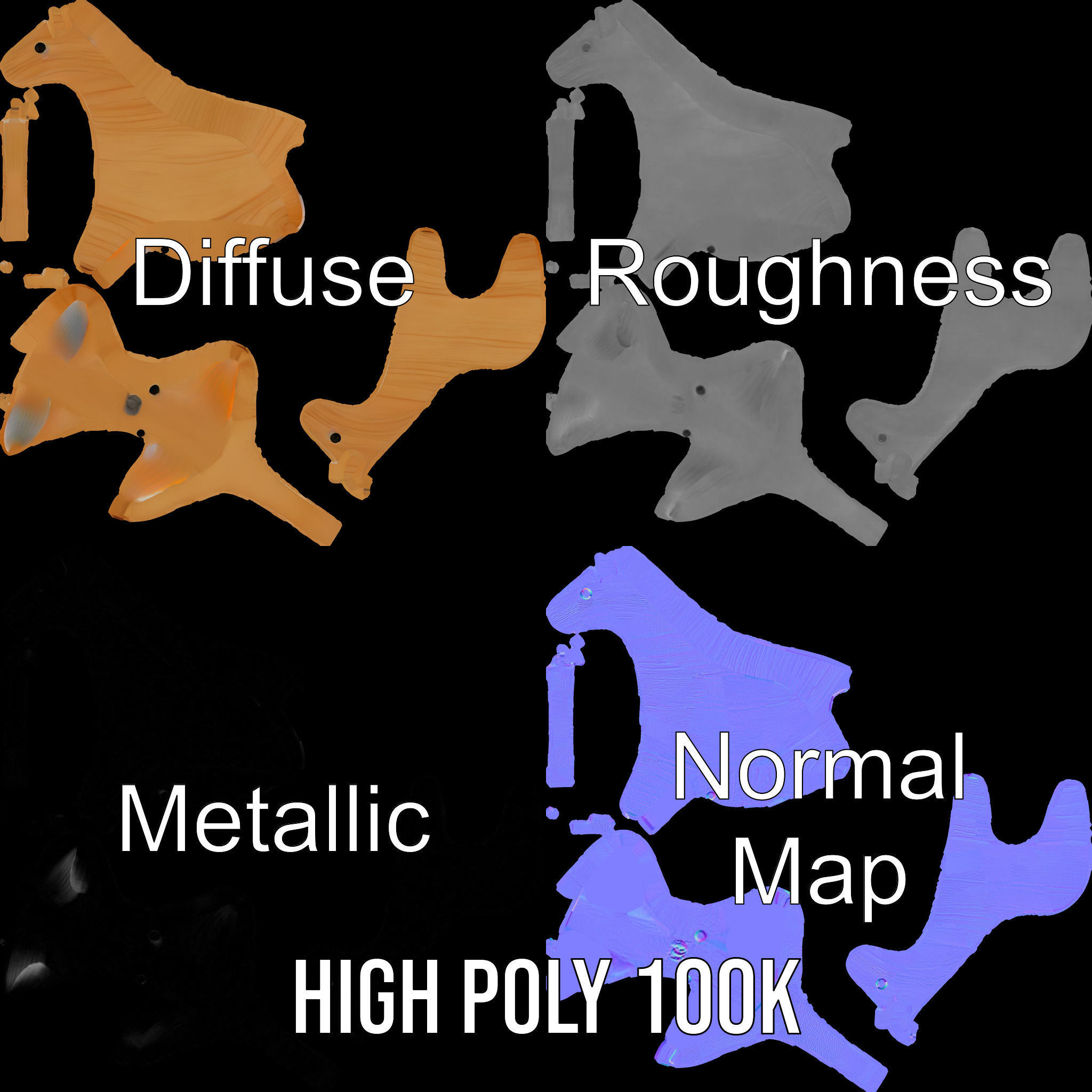 Wooden Giraffe Toy D Model Pack Low-poly 3D model_3