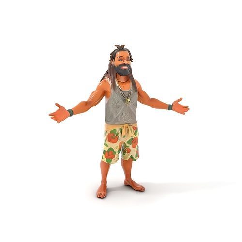Casual Beach Guy D Character Model  Rigged and Animated Low-poly 3D model