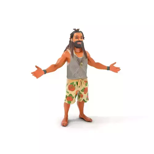 Casual Beach Guy D Character Model  Rigged and Animated