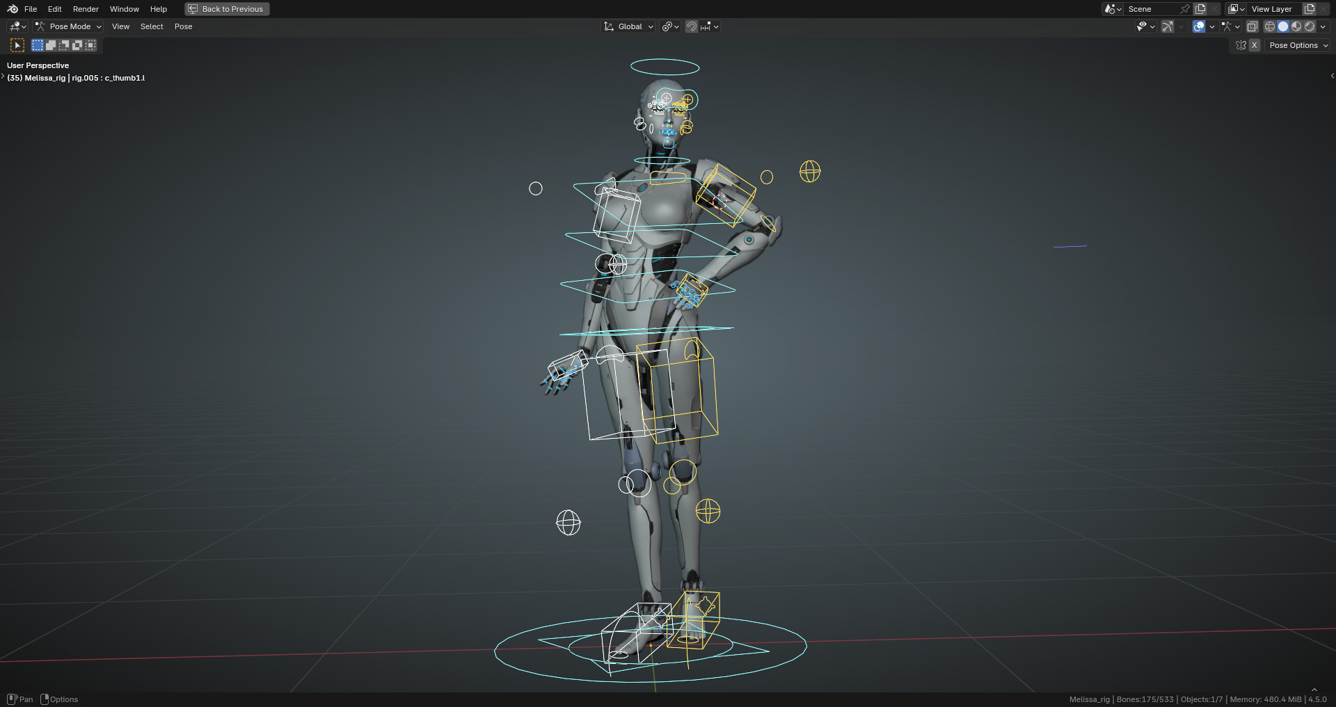 Female Android Rig Low-poly 3D model_13