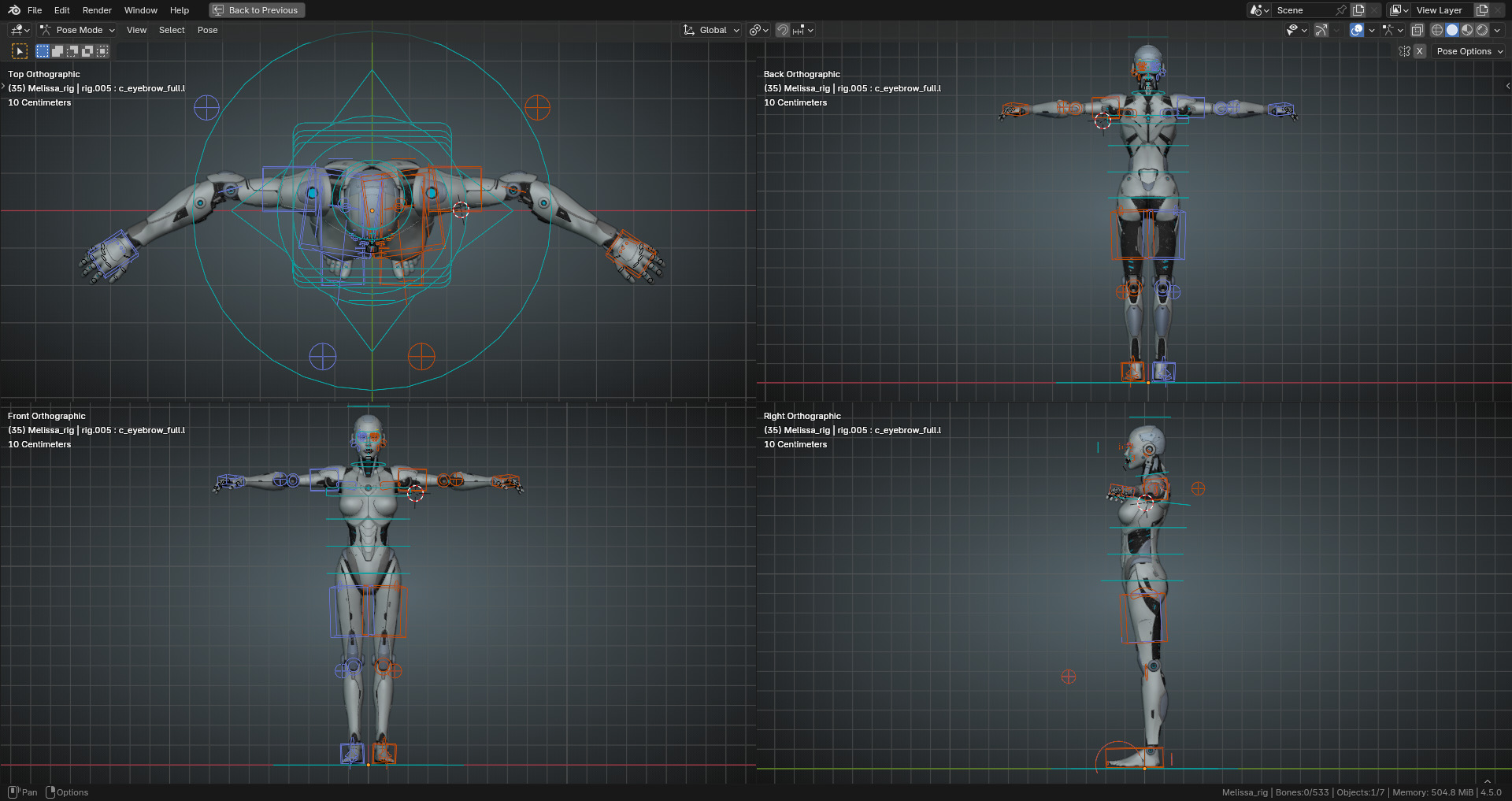 Female Android Rig Low-poly 3D model_15