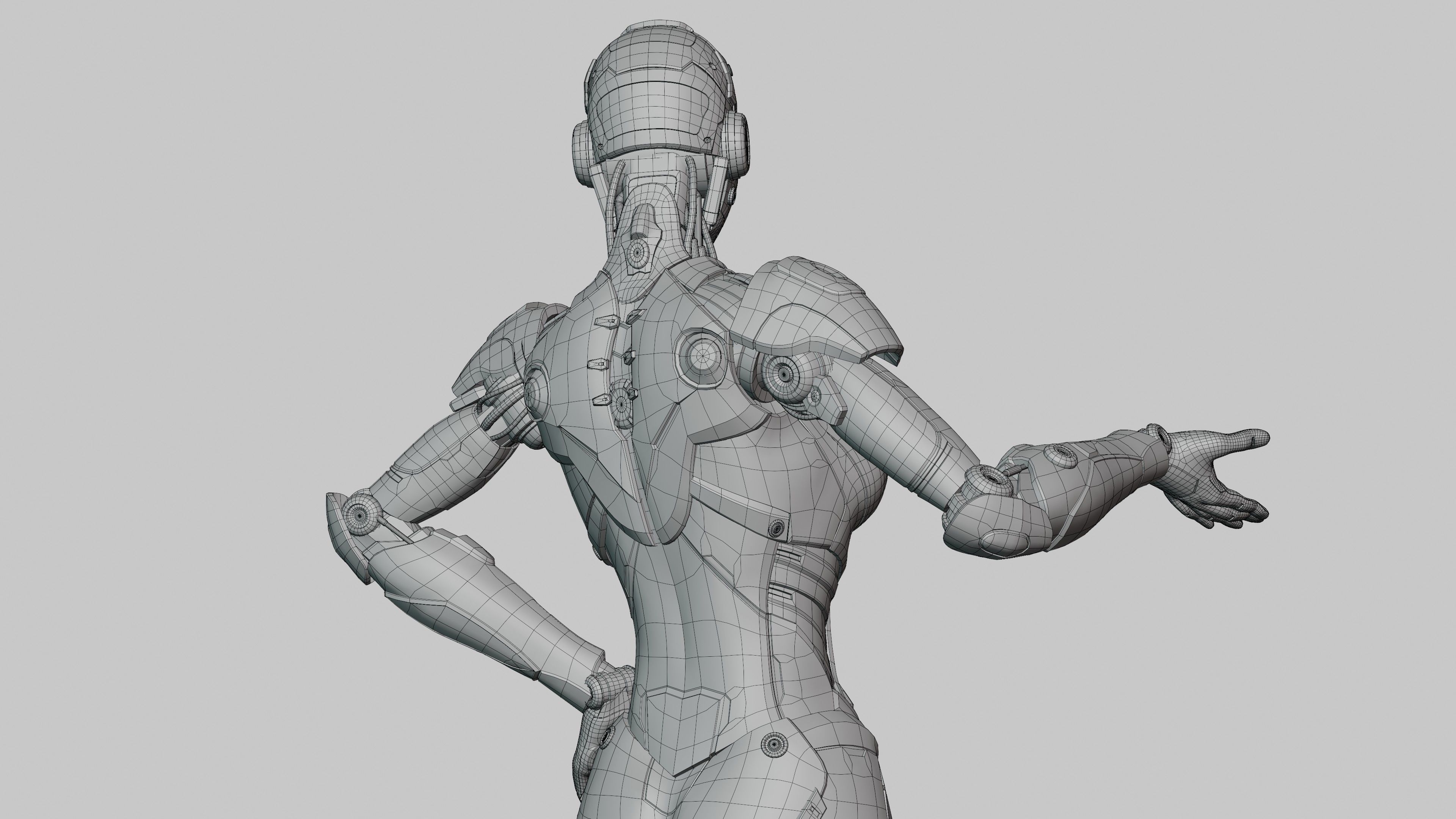 Female Android Rig Low-poly 3D model_10