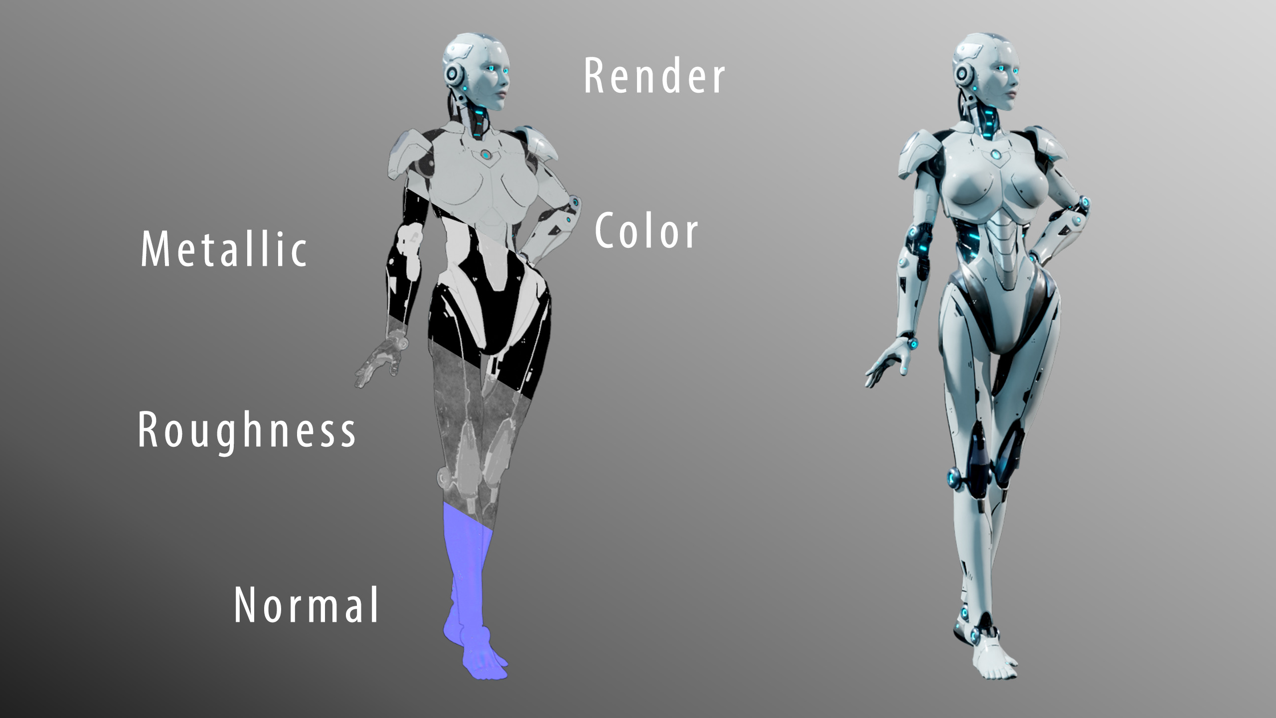 Female Android Rig Low-poly 3D model_8
