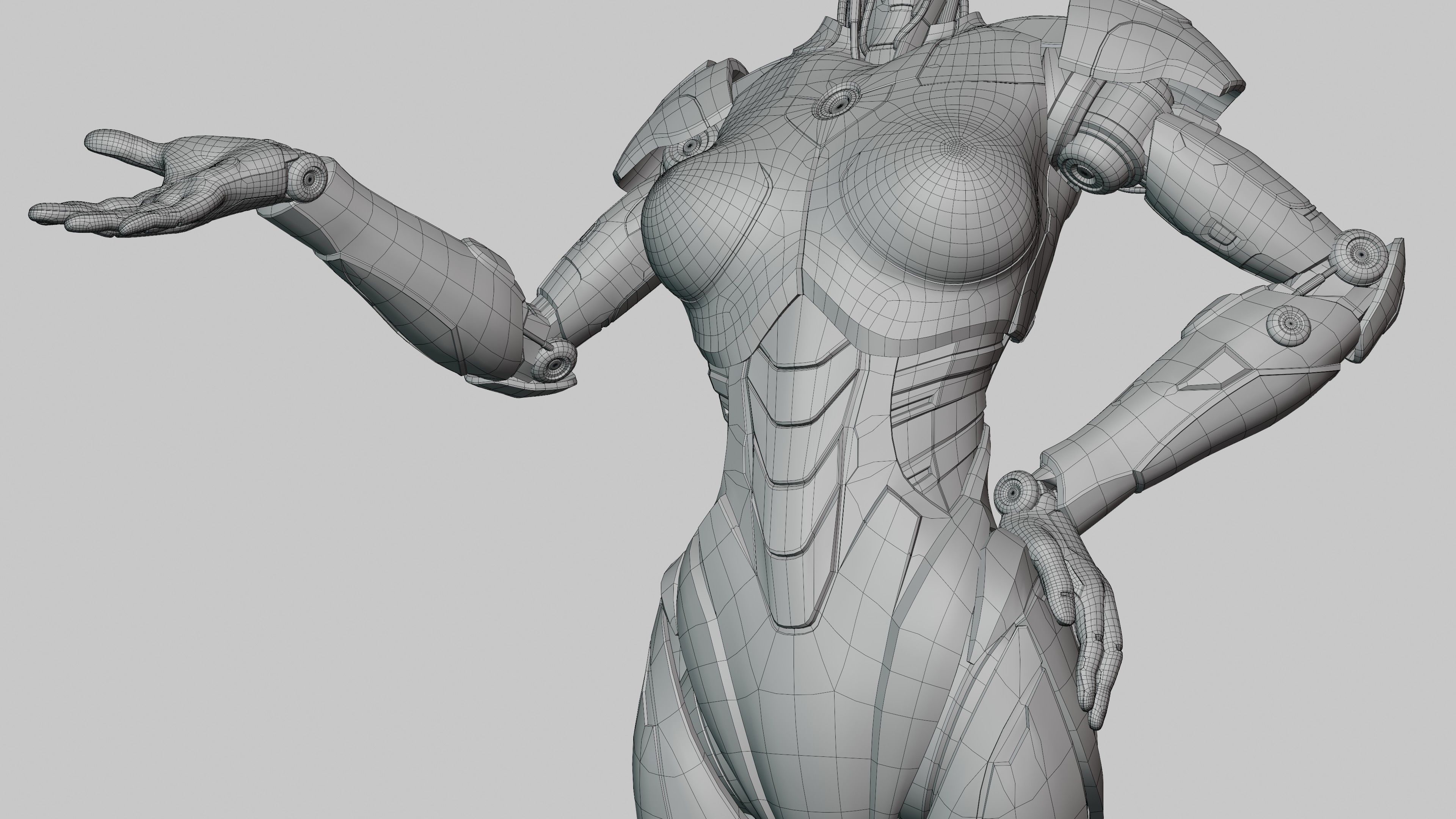 Female Android Rig Low-poly 3D model_11