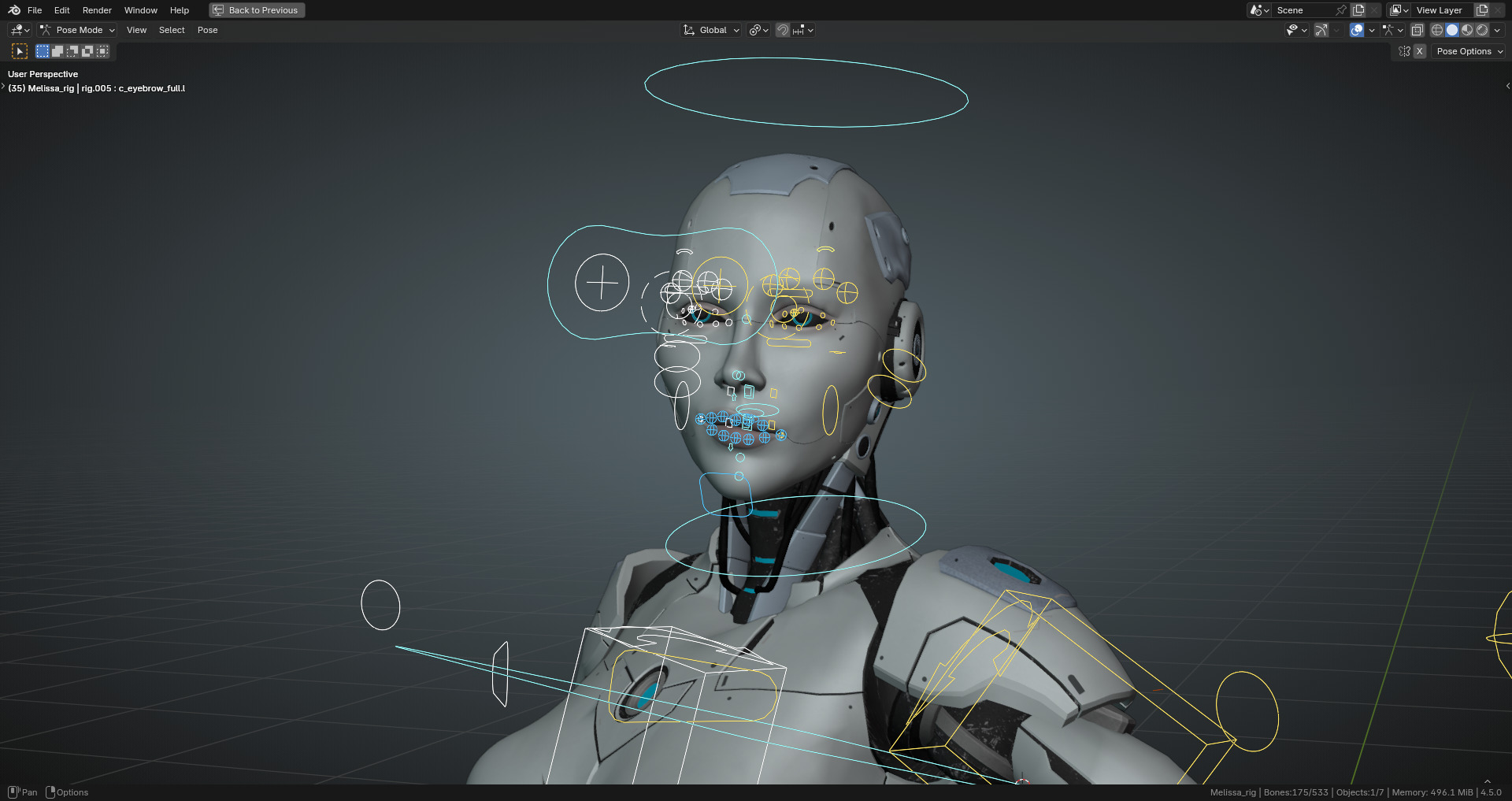 Female Android Rig Low-poly 3D model_14