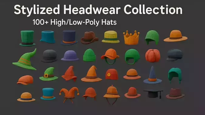 Stylized Headwear Collection 100plus Game Ready Hats model