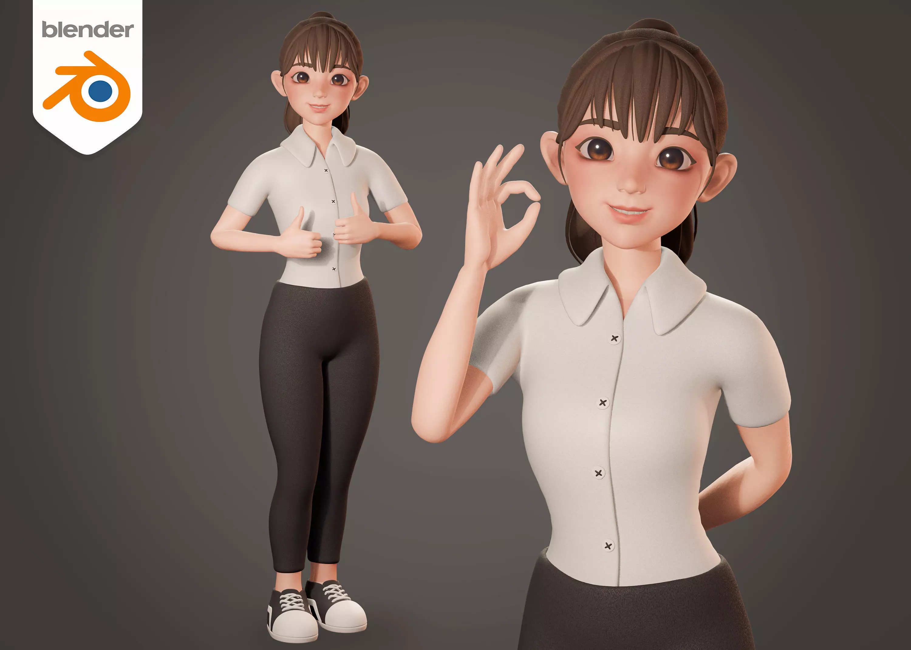 Female Teacher In White Wears - Rigged 3D model_0
