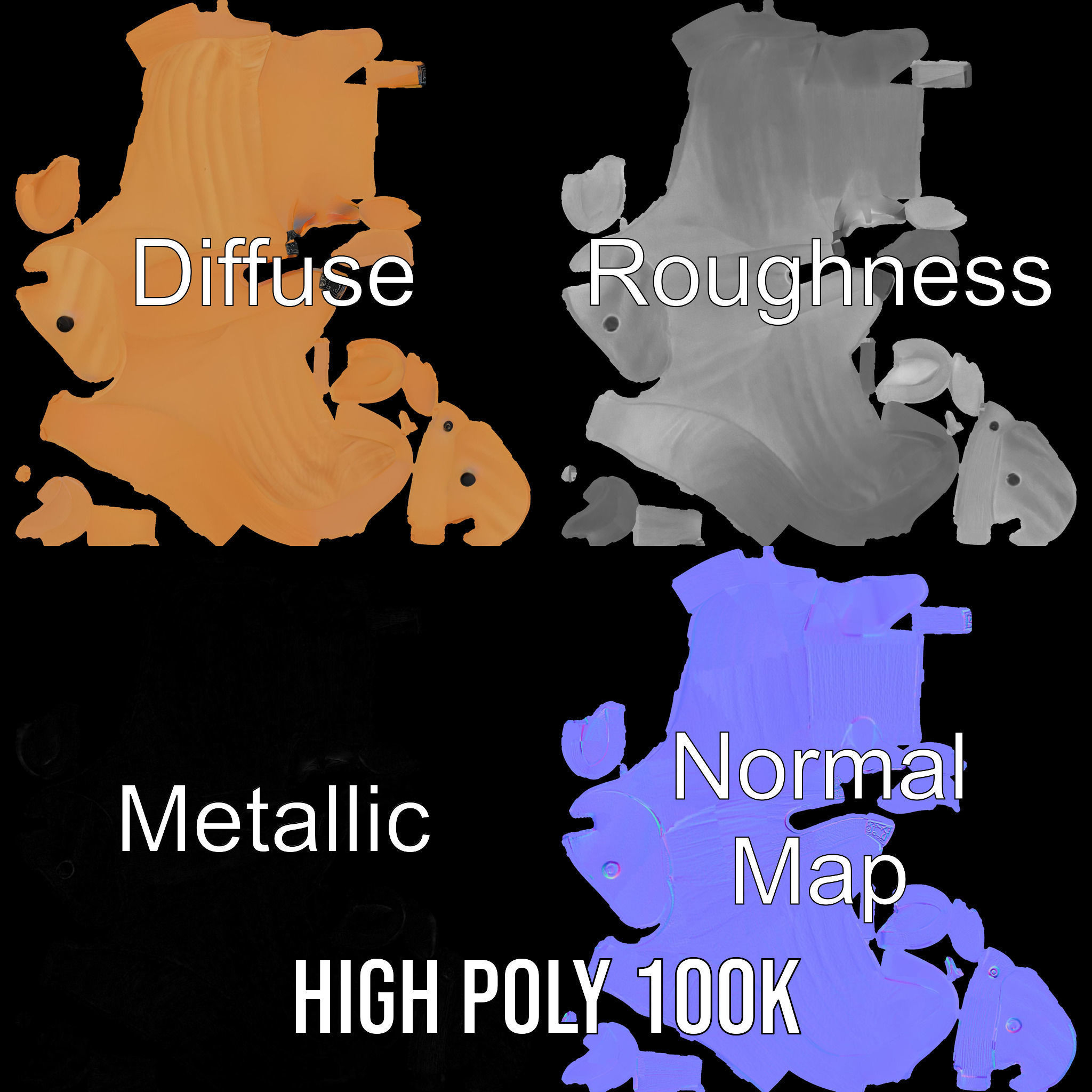 Wooden Animal Figurine Model Pack with Three Levels of Detail Low-poly 3D model_3