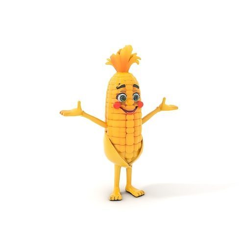 Cheerful Corn Character Rigged and Animated for Games Low-poly 3D model
